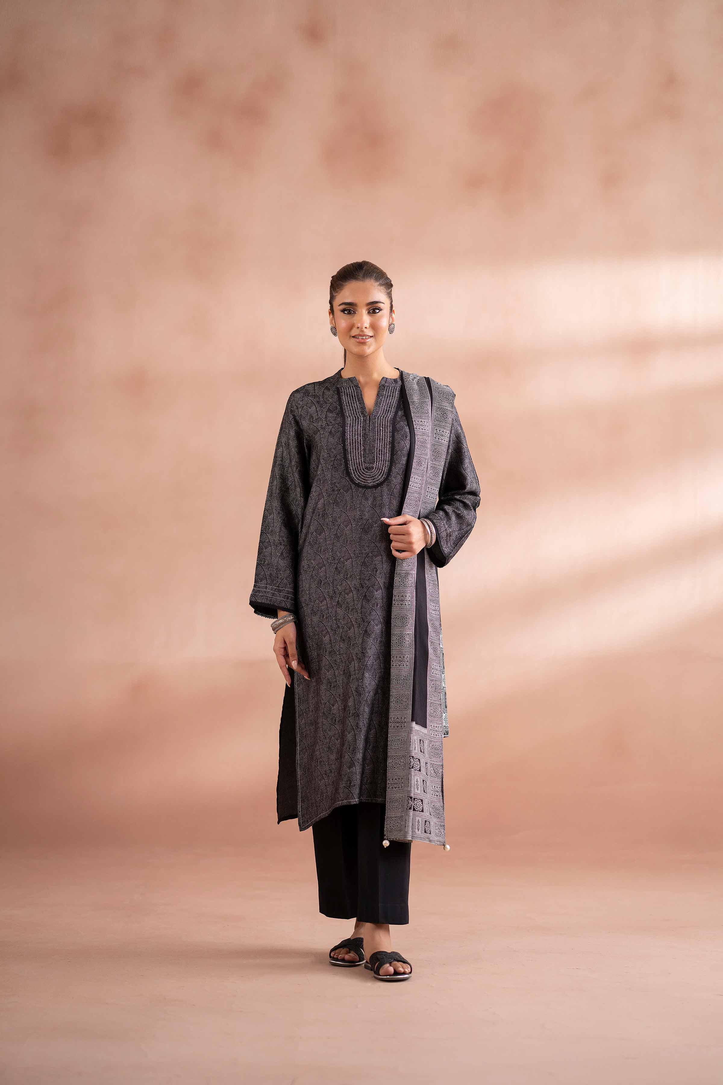 NISHATUAE - Grey Solids Jacquard 3-piece Ready to wear Suit