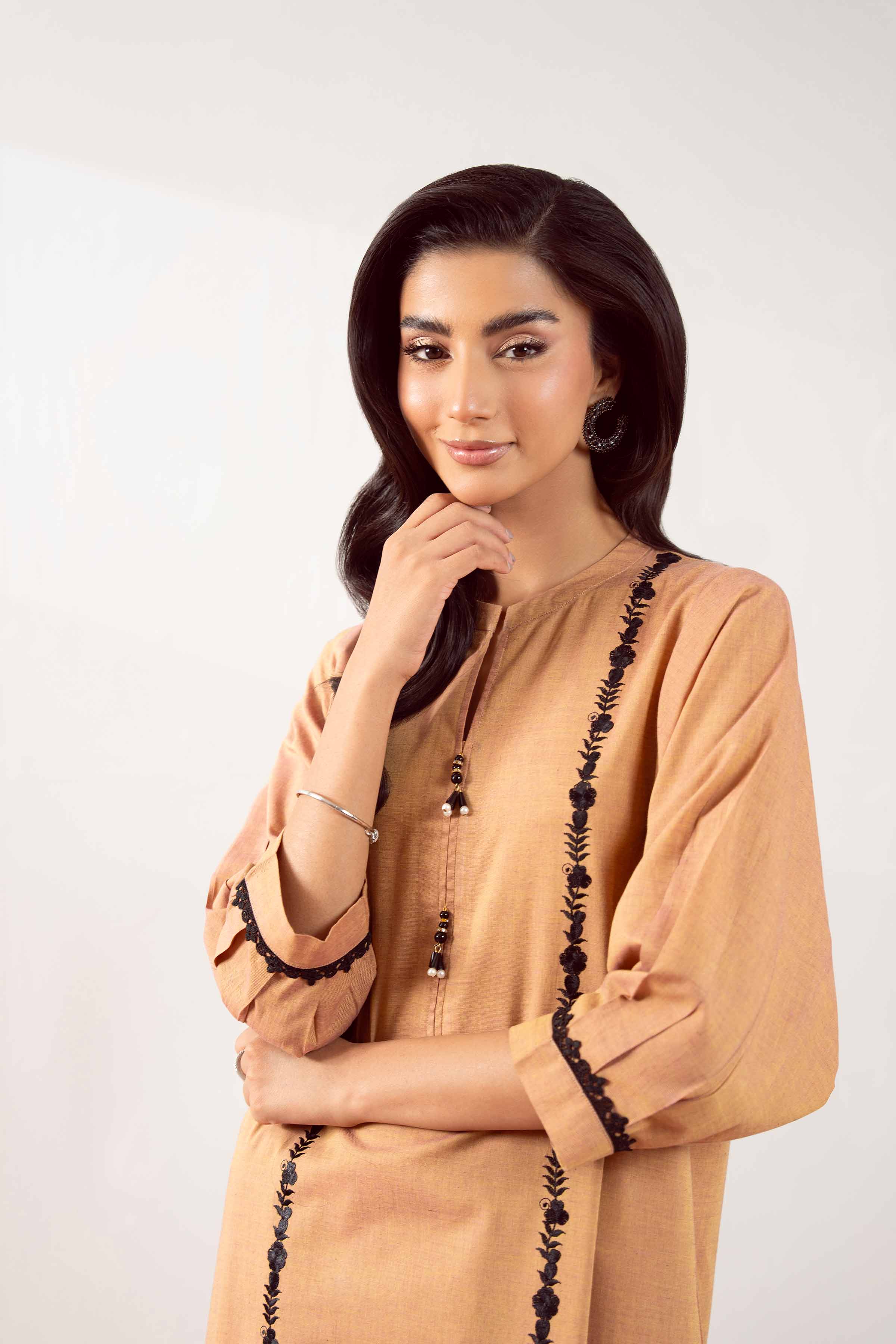 NISHATUAE - Brown Embroidered Yarn Dyed 2-piece Ready to wear Dress