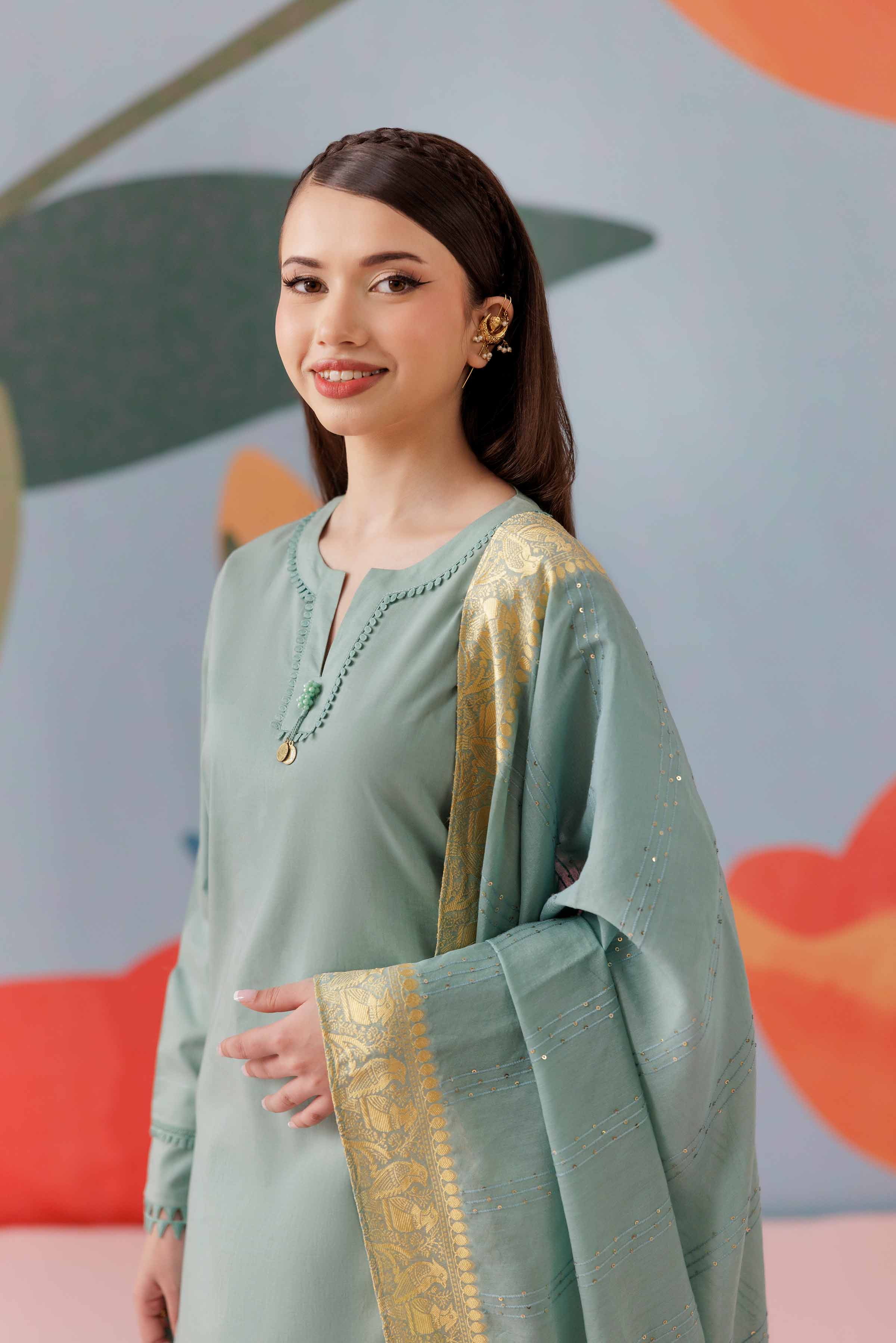 NISHATUAE - Green Solids Cambric 3-piece Ready to wear Suit