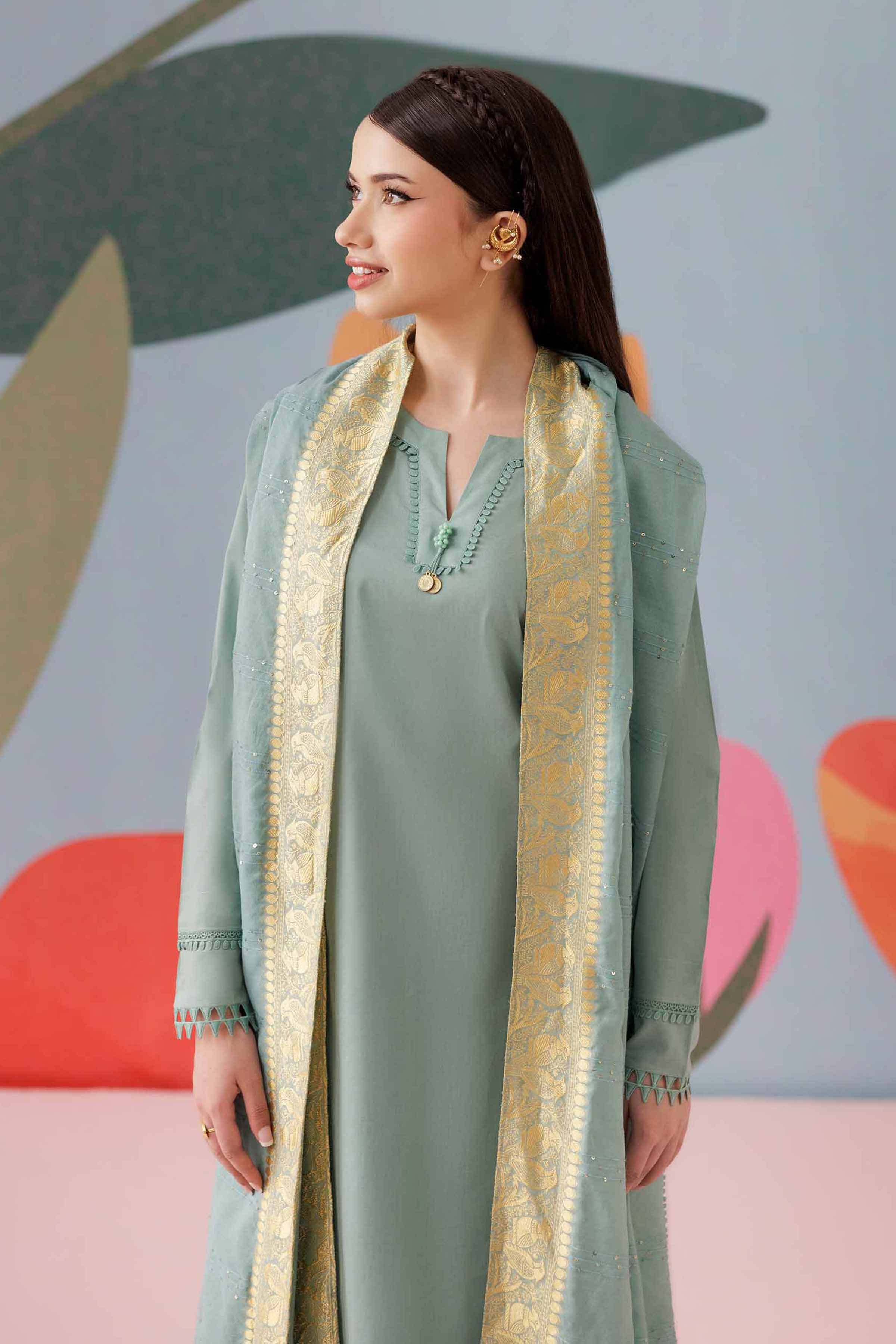 NISHATUAE - Green Solids Cambric 3-piece Ready to wear Suit