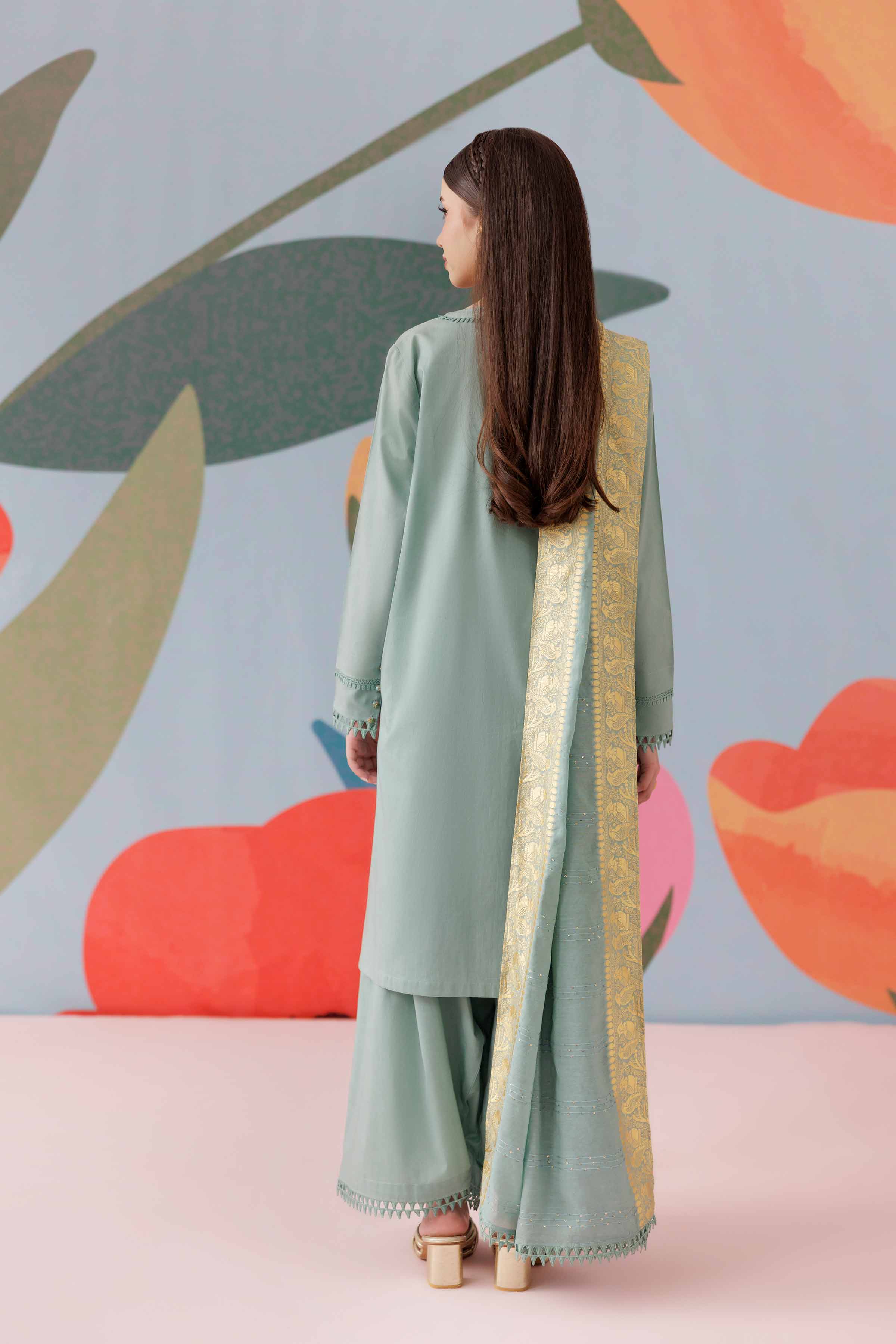 NISHATUAE - Green Solids Cambric 3-piece Ready to wear Suit