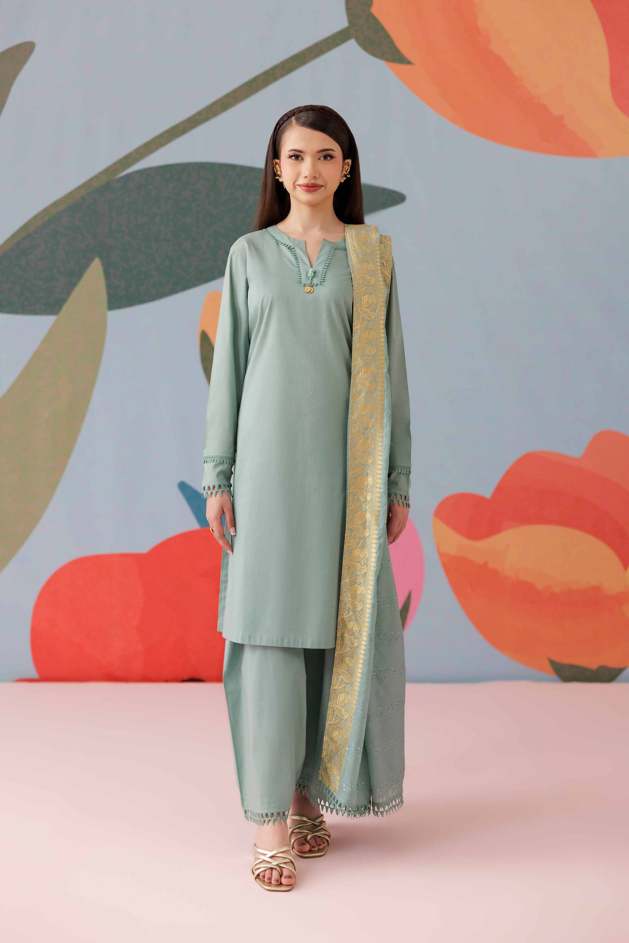 NISHATUAE - Green Solids Cambric 3-piece Ready to wear Suit