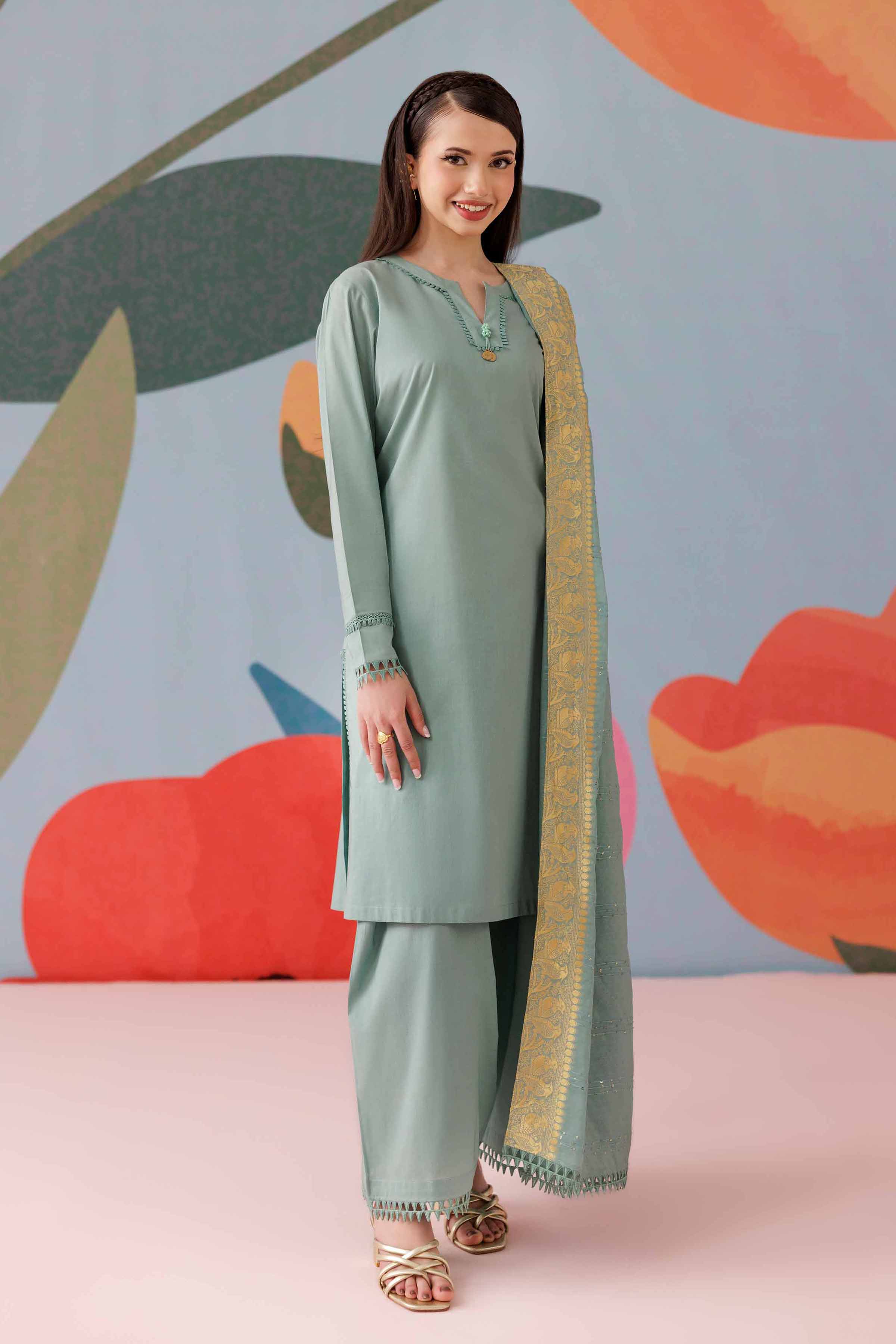 NISHATUAE - Green Solids Cambric 3-piece Ready to wear Suit