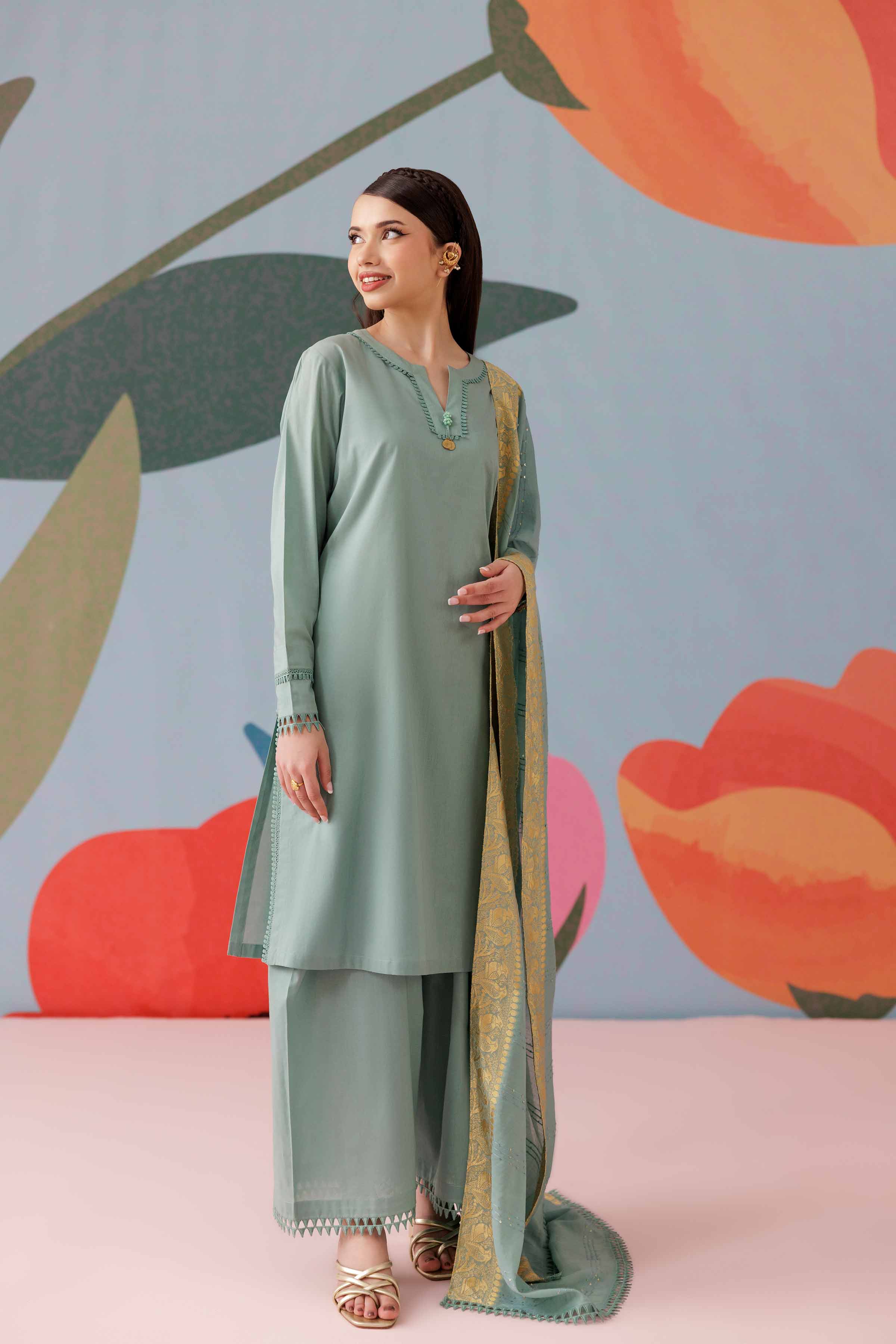 NISHATUAE - Green Solids Cambric 3-piece Ready to wear Suit