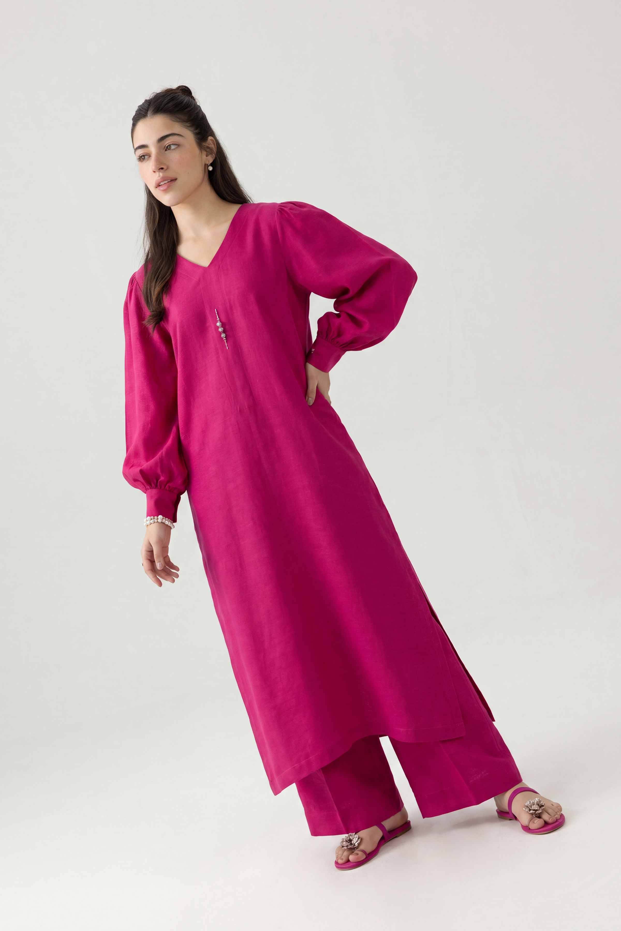 2 Piece - Solid Suit - PS26-155 Pink Cotton 2PC Solids Ready To Wear