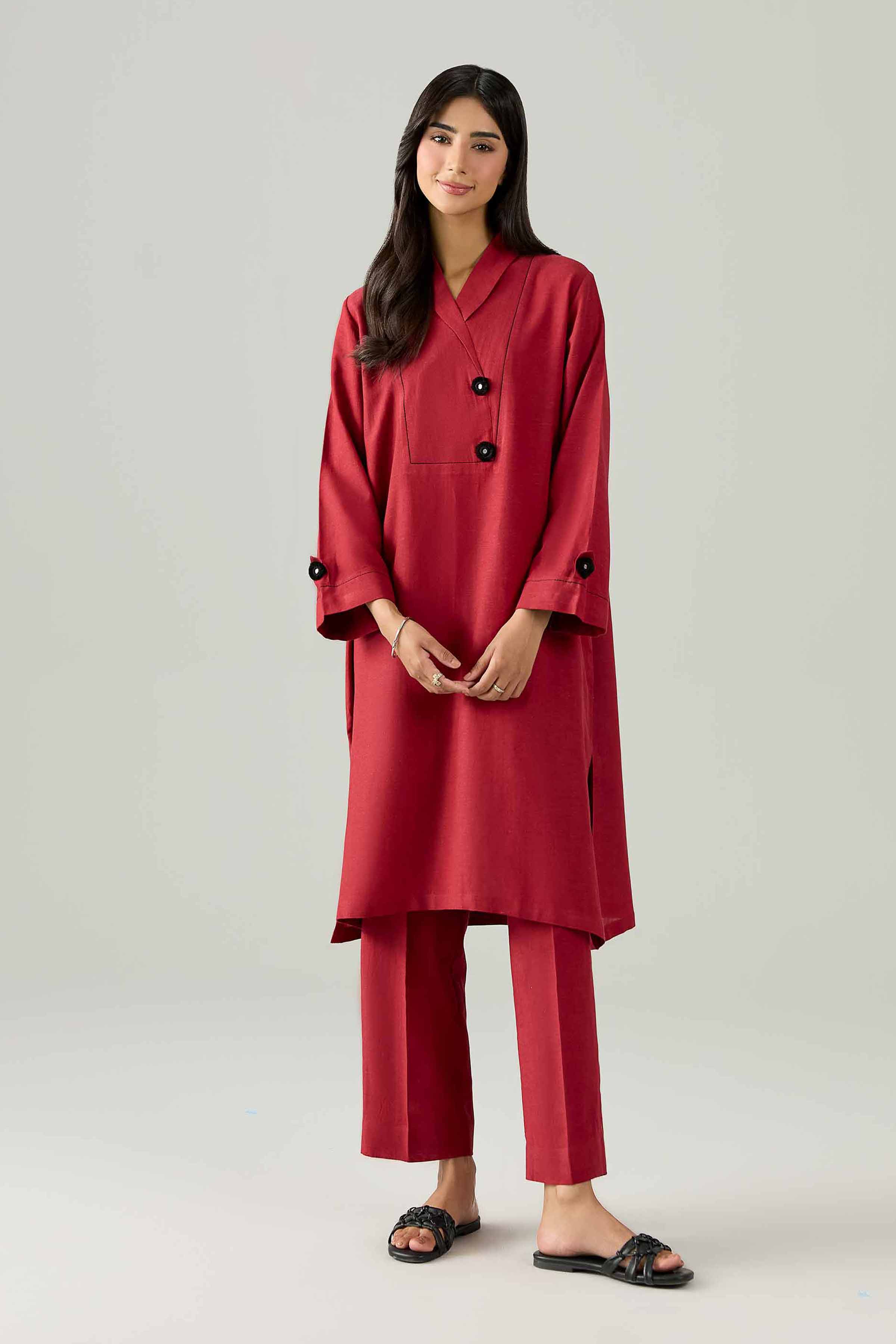 2 Piece - Solid Suit - PS26-156 Red Cotton 2PC Solids Ready To Wear