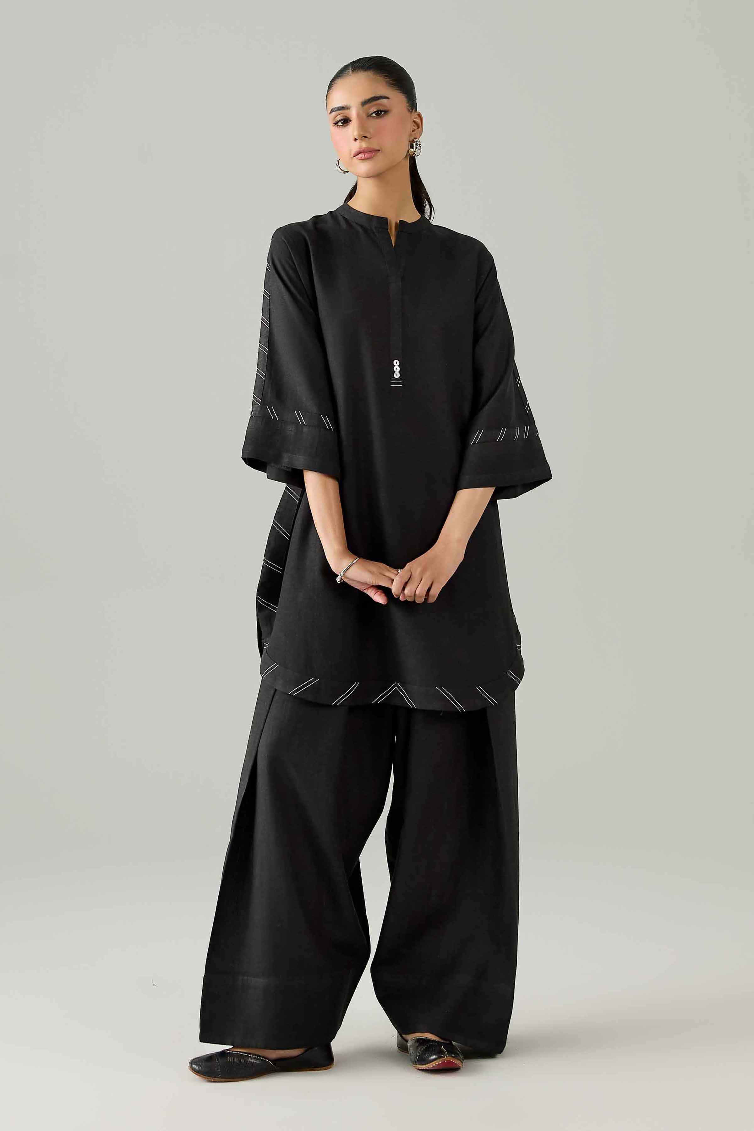 2 Piece - Solid Suit - PS26-158 Black Cotton 2PC Solids Ready To Wear
