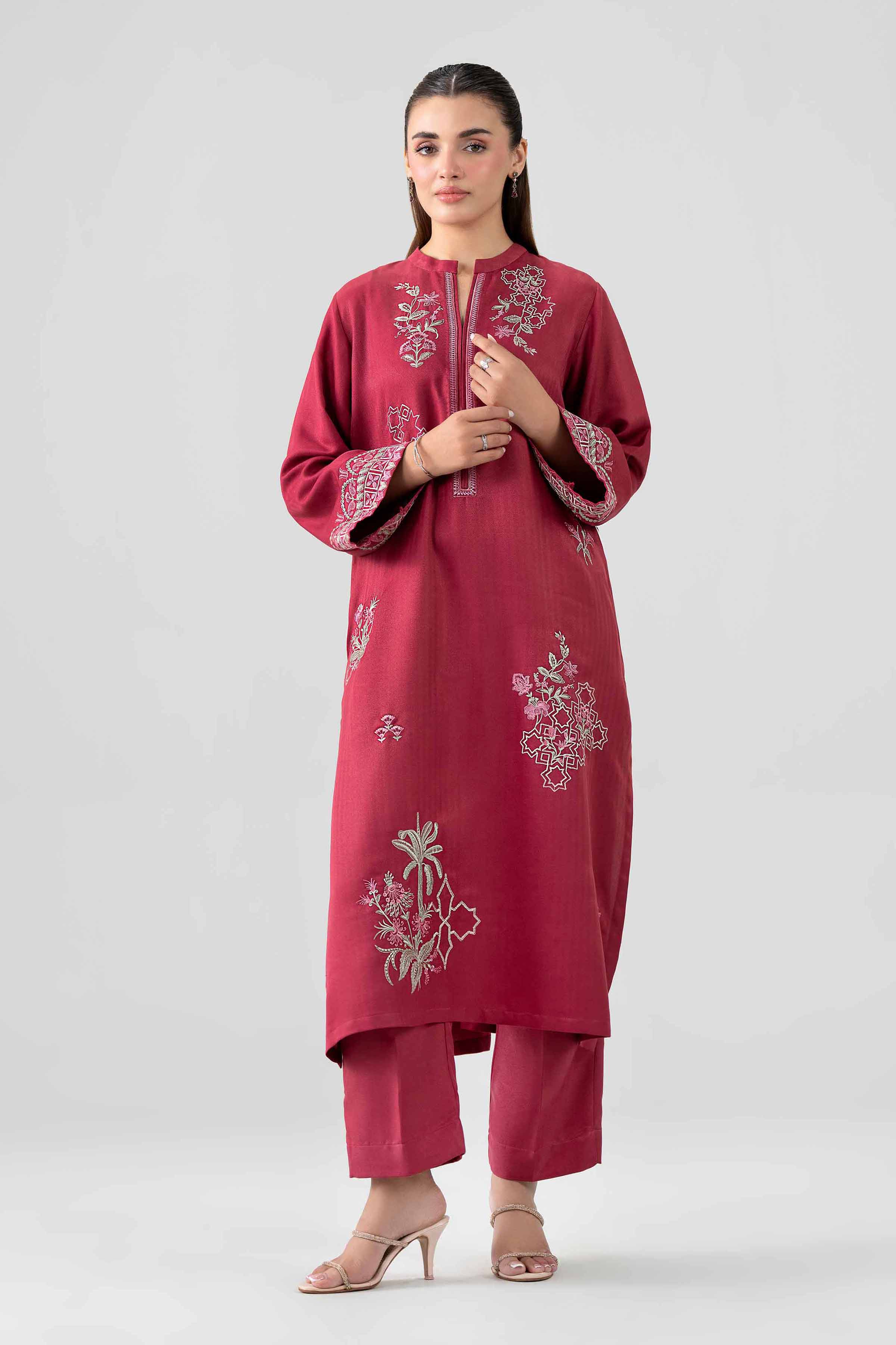 2 Piece - Embroidered Suit - PS26-163 Red Harimon 2PC Embroidered Ready To Wear