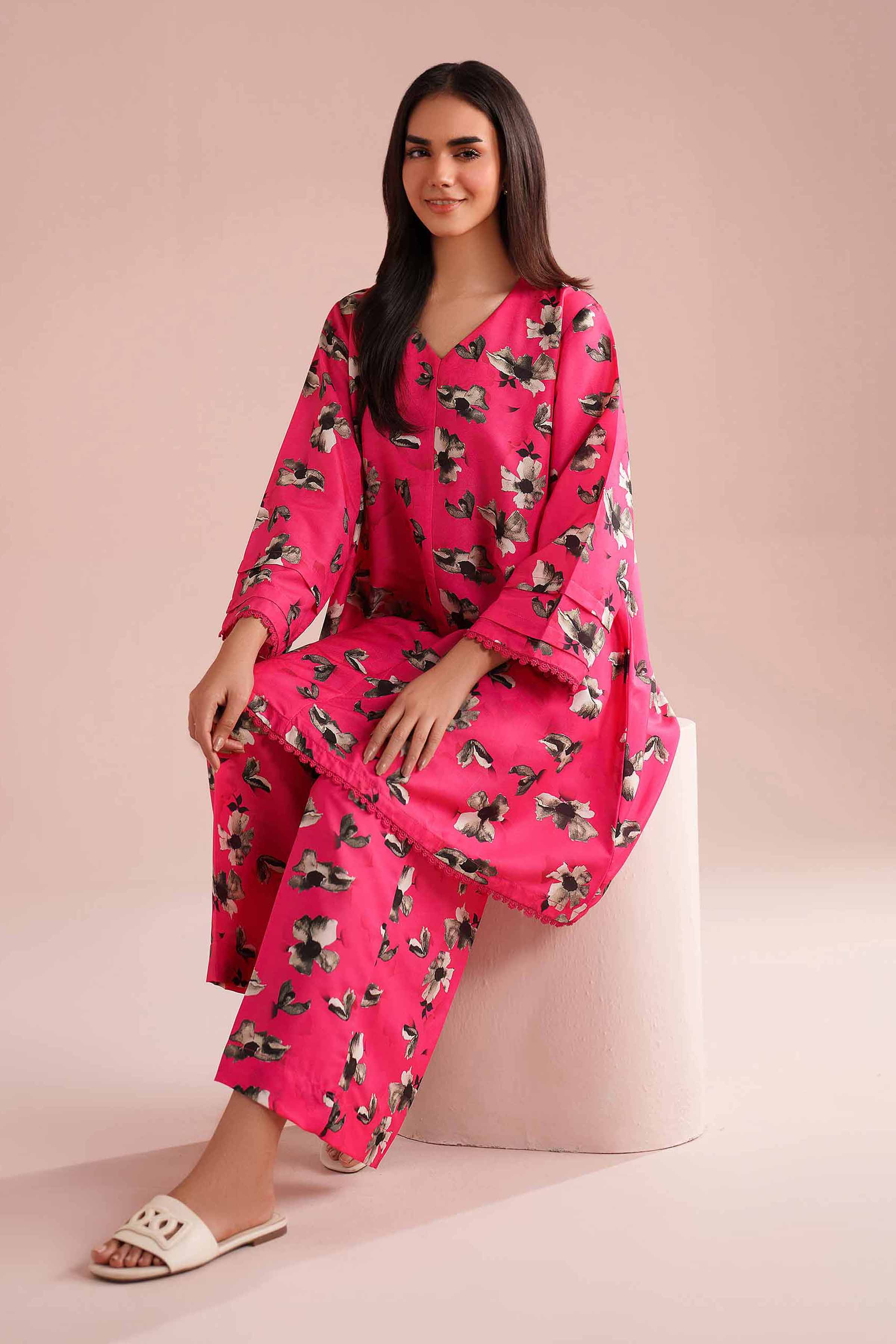 2 Piece - Printed Suit - PS26-75 Pink Lawn 2PC Printed