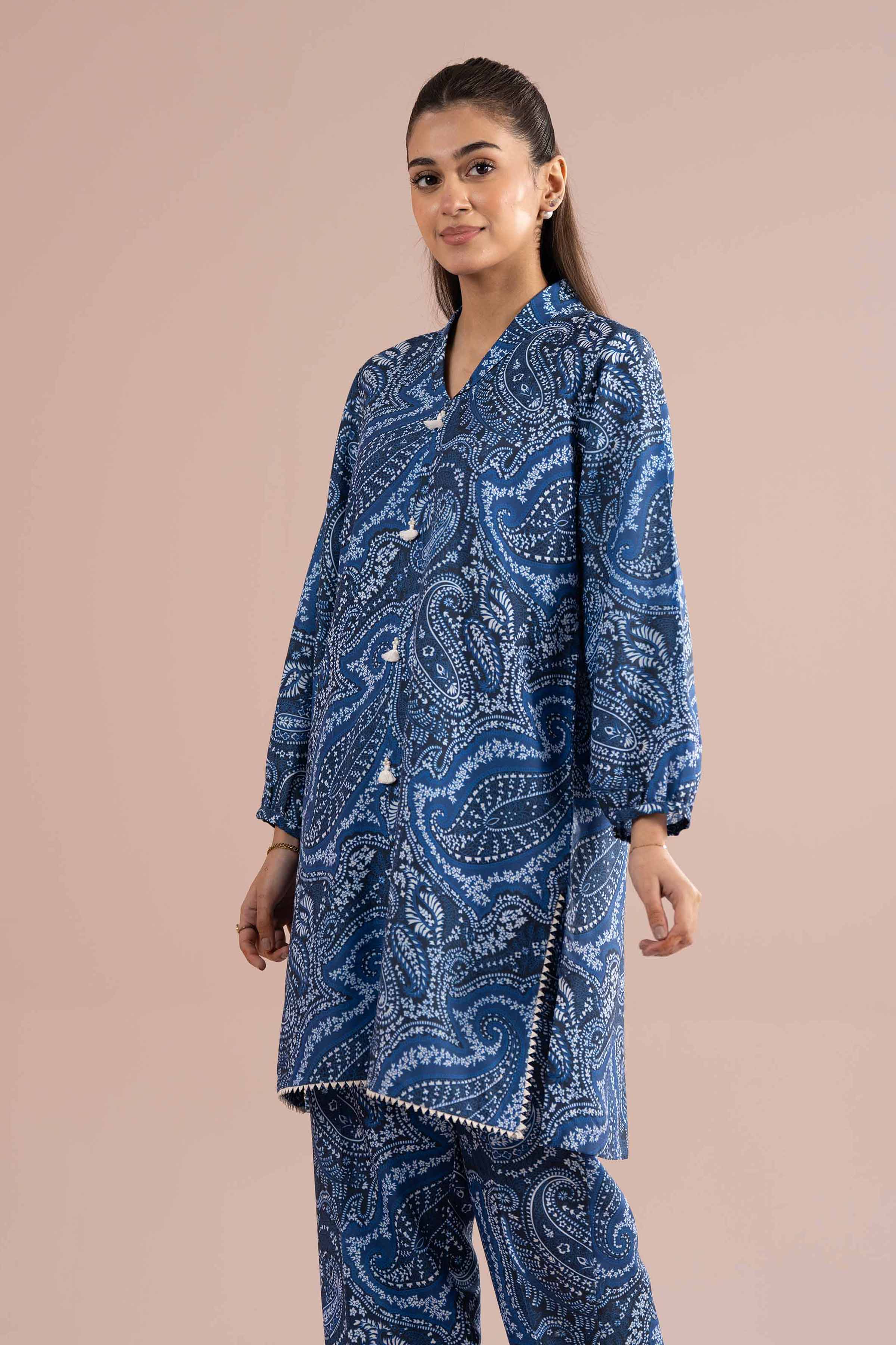 2 Piece - Printed Suit - PS26-78 Blue Lawn 2PC Printed READY TO WEAR