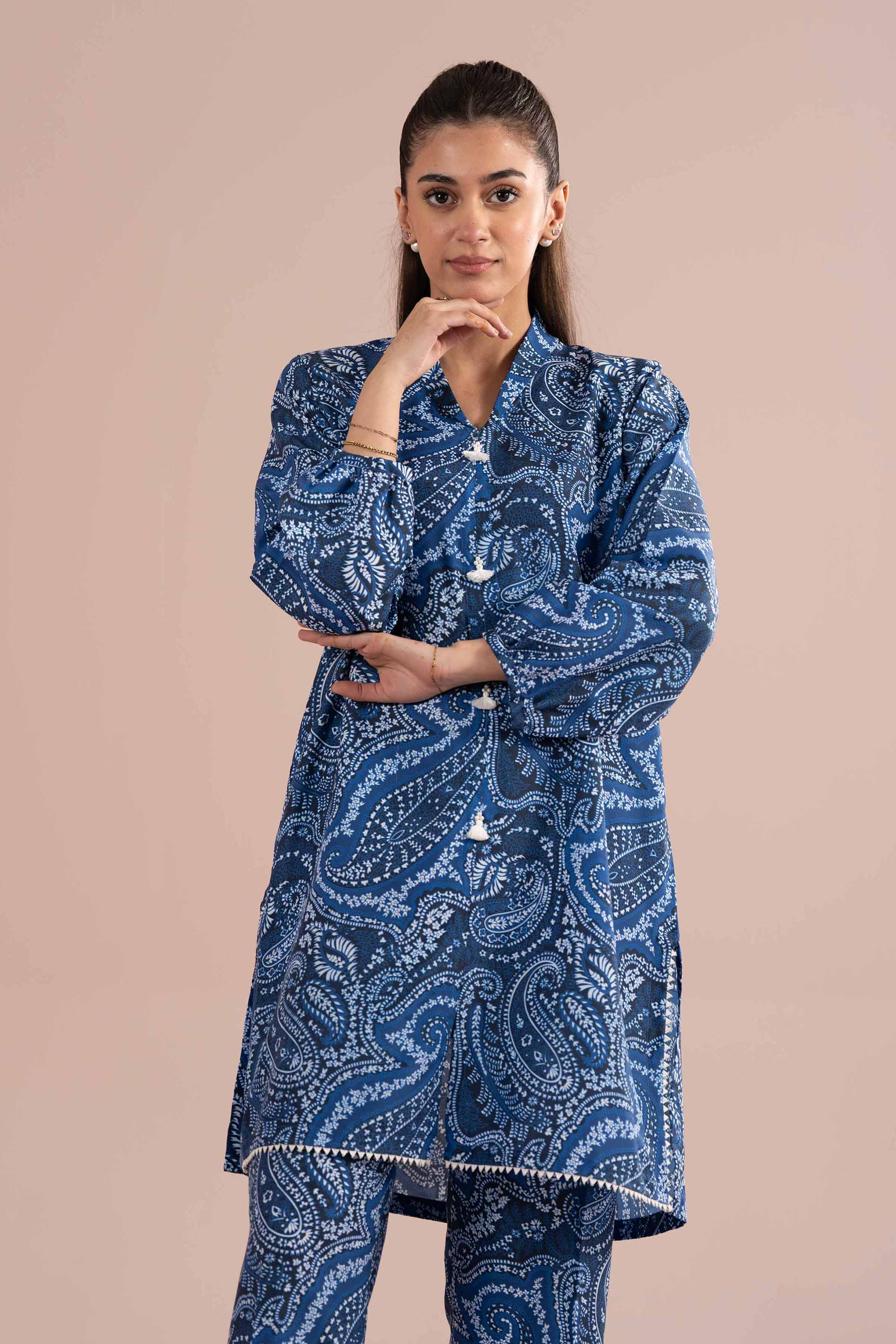2 Piece - Printed Suit - PS26-78 Blue Lawn 2PC Printed READY TO WEAR