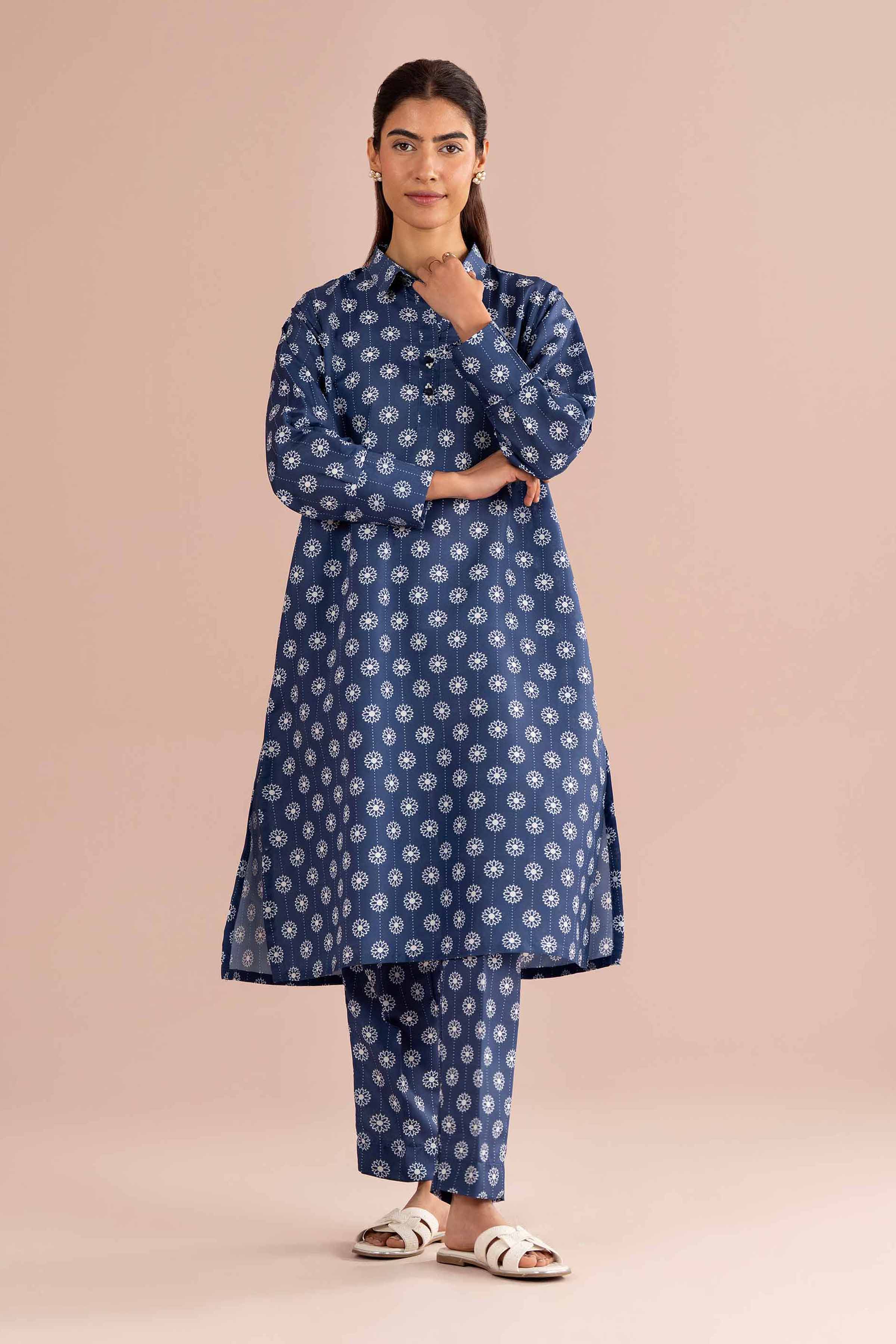 2 Piece - Printed Suit - PS26-82 Blue Lawn 2PC Printed READY TO WEAR