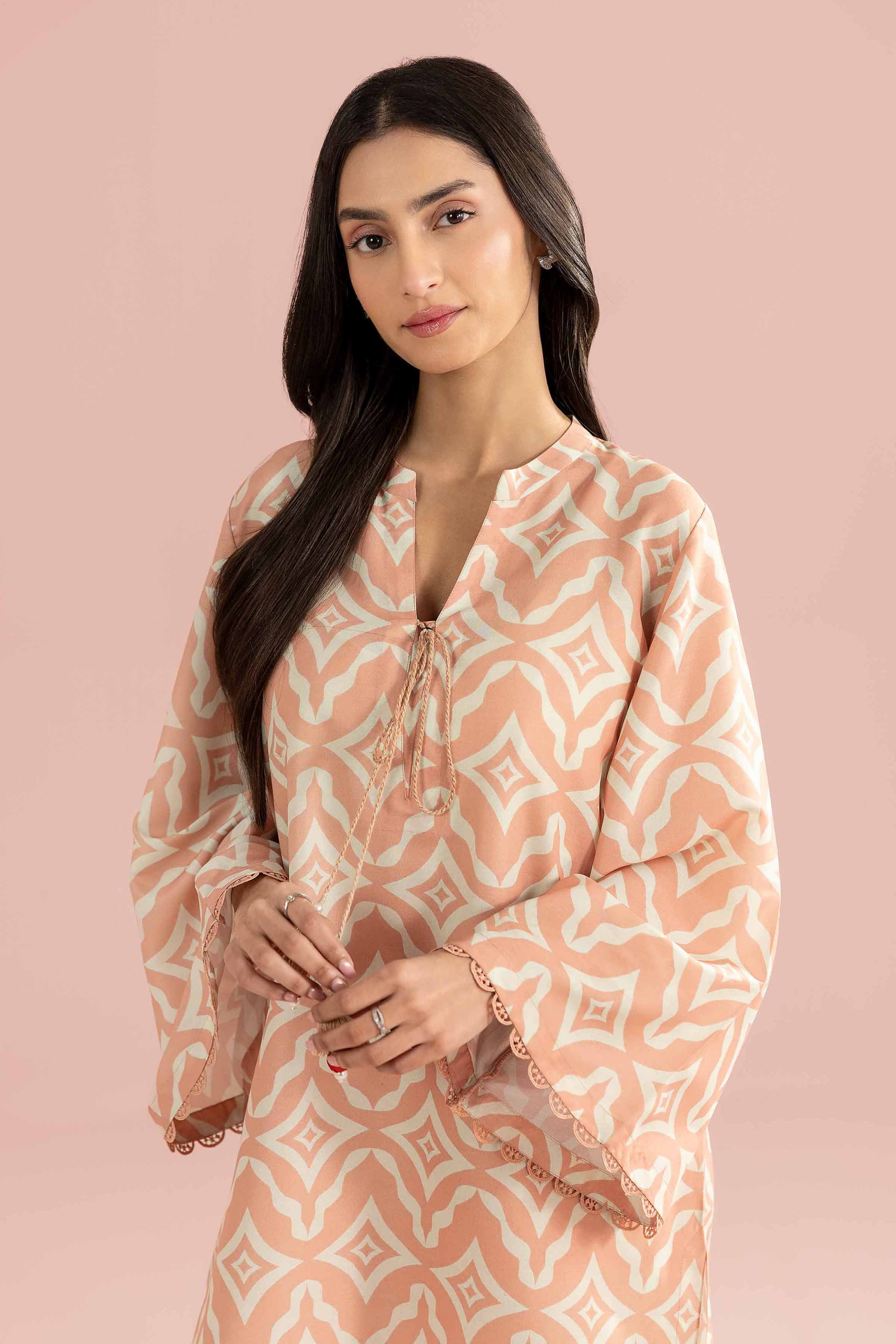 2 Piece - Printed Suit - PS26-84 Peach Lawn 2PC Printed