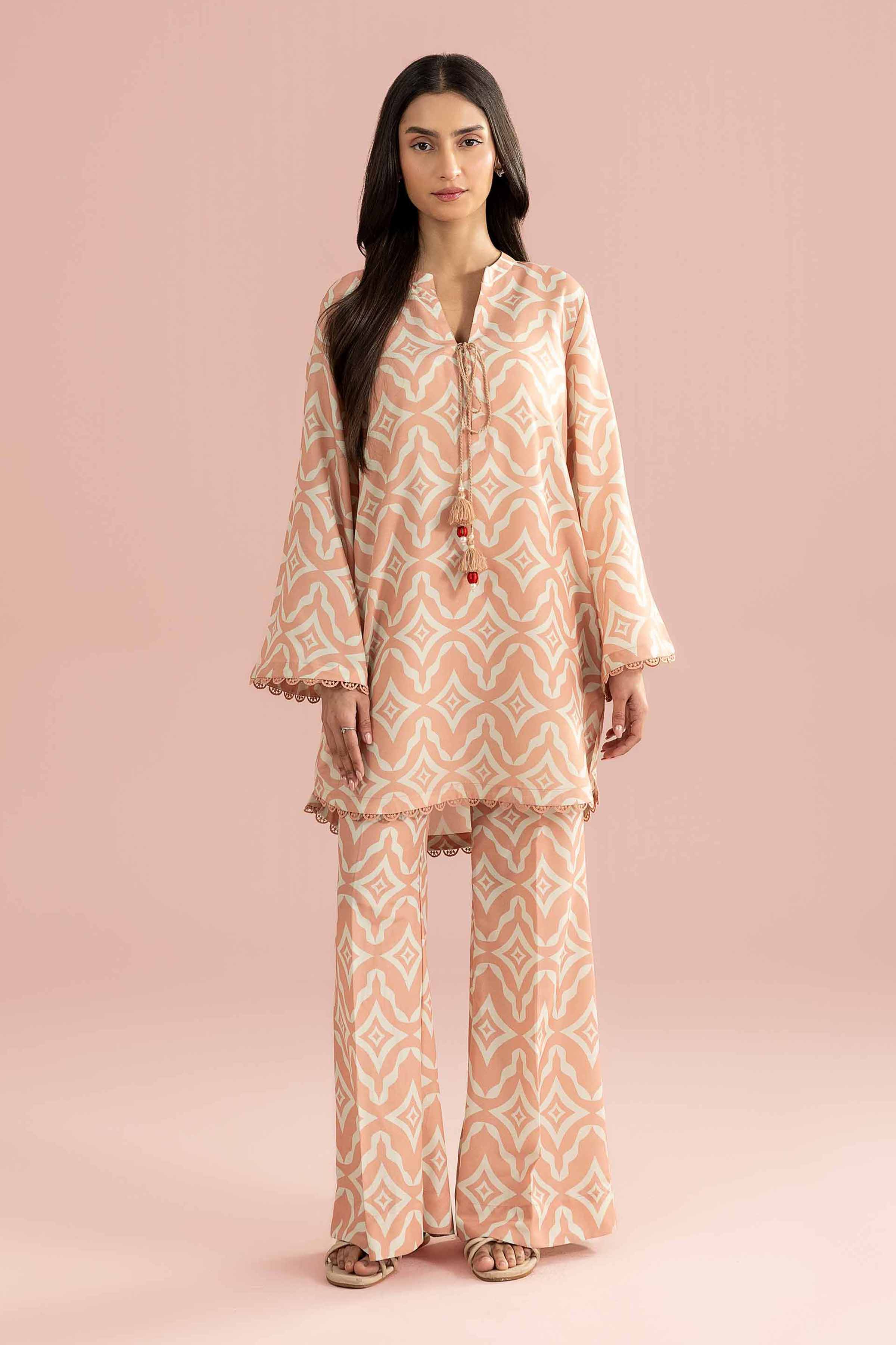 2 Piece - Printed Suit - PS26-84 Peach Lawn 2PC Printed