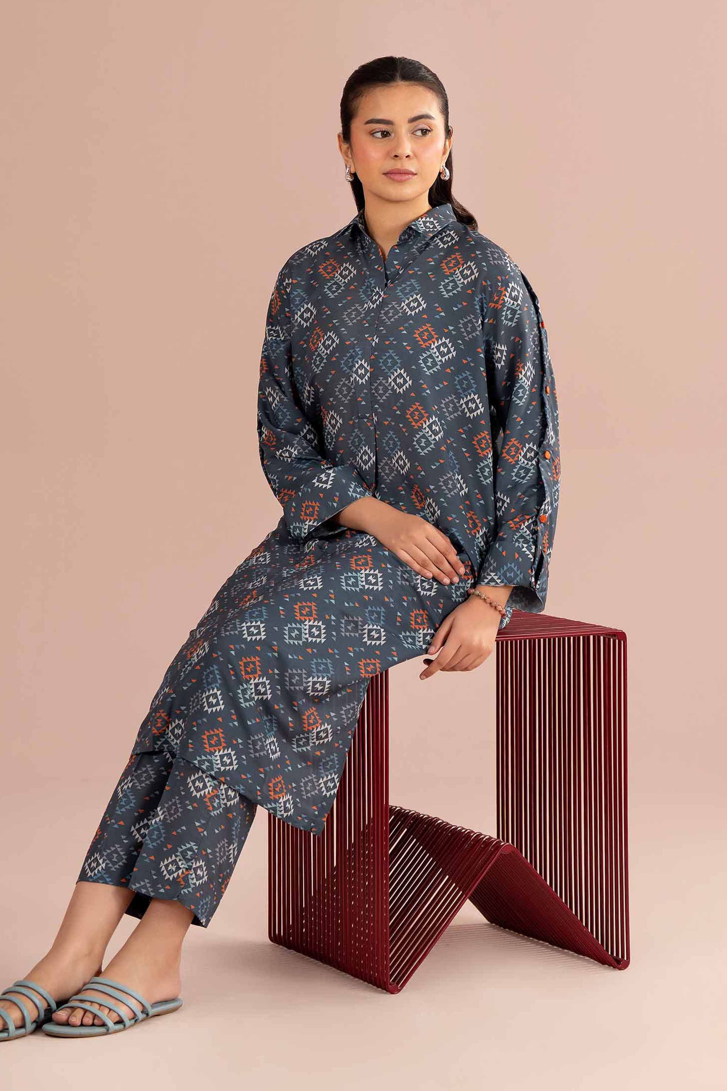 2 Piece - Printed Suit - PS26-87 Grey Lawn 2PC Printed READY TO WEAR