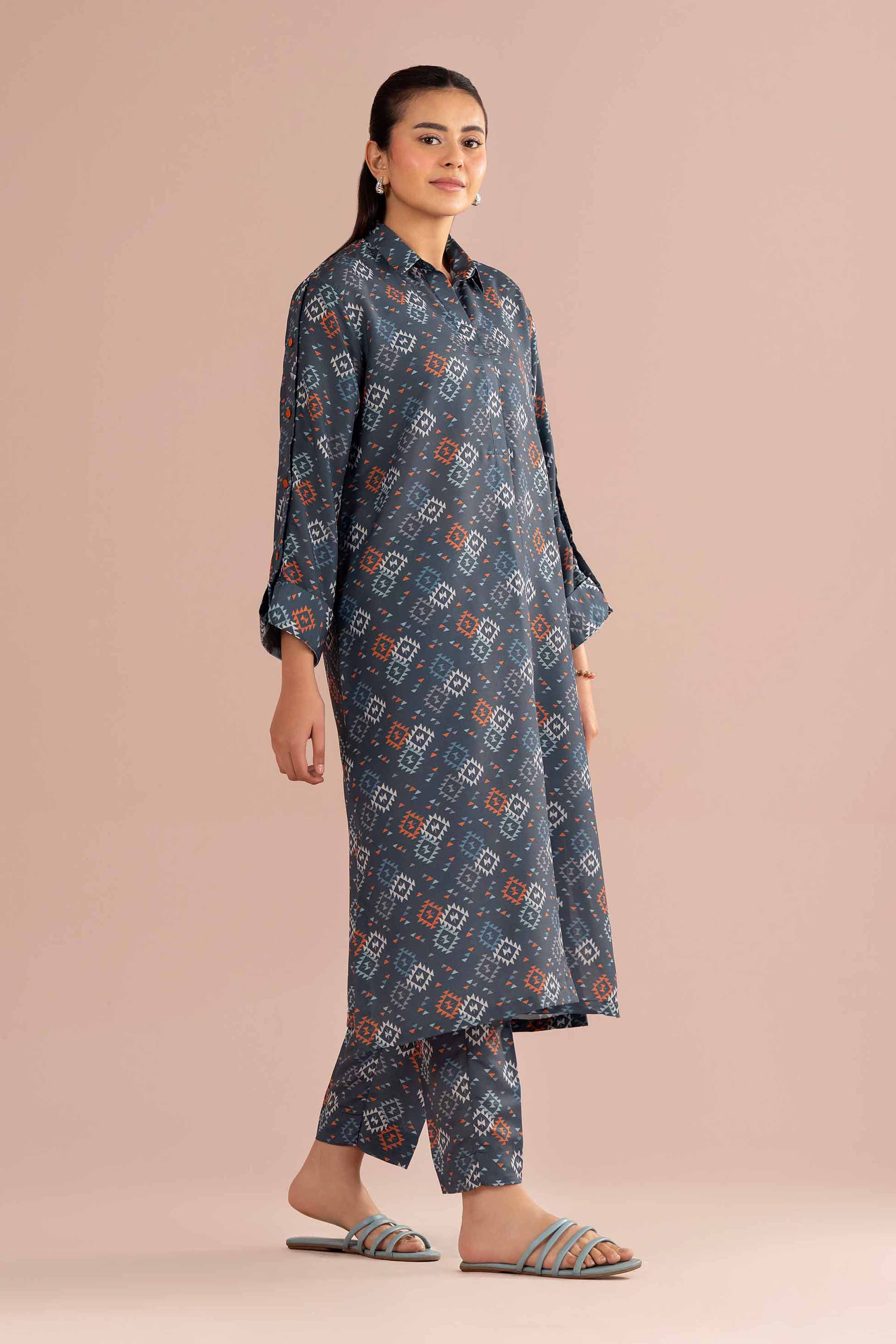 2 Piece - Printed Suit - PS26-87 Grey Lawn 2PC Printed READY TO WEAR