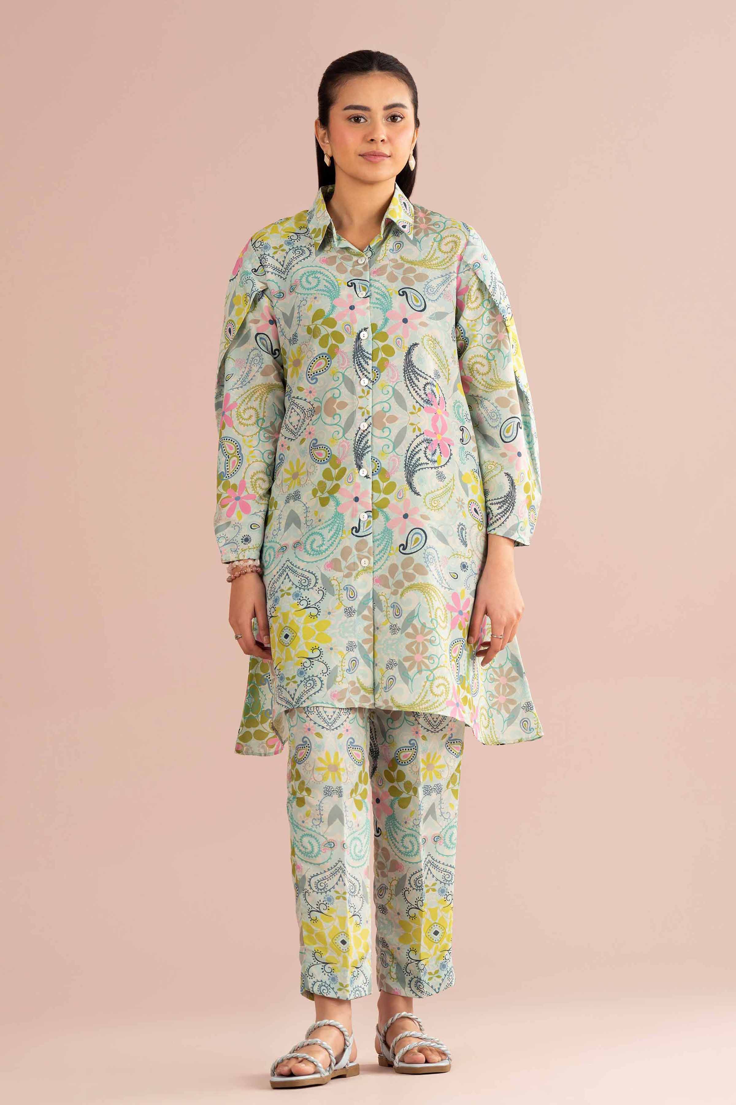 2 Piece - Printed Suit - PS26-88 Blue Lawn 2PC Printed  READY TO WEAR