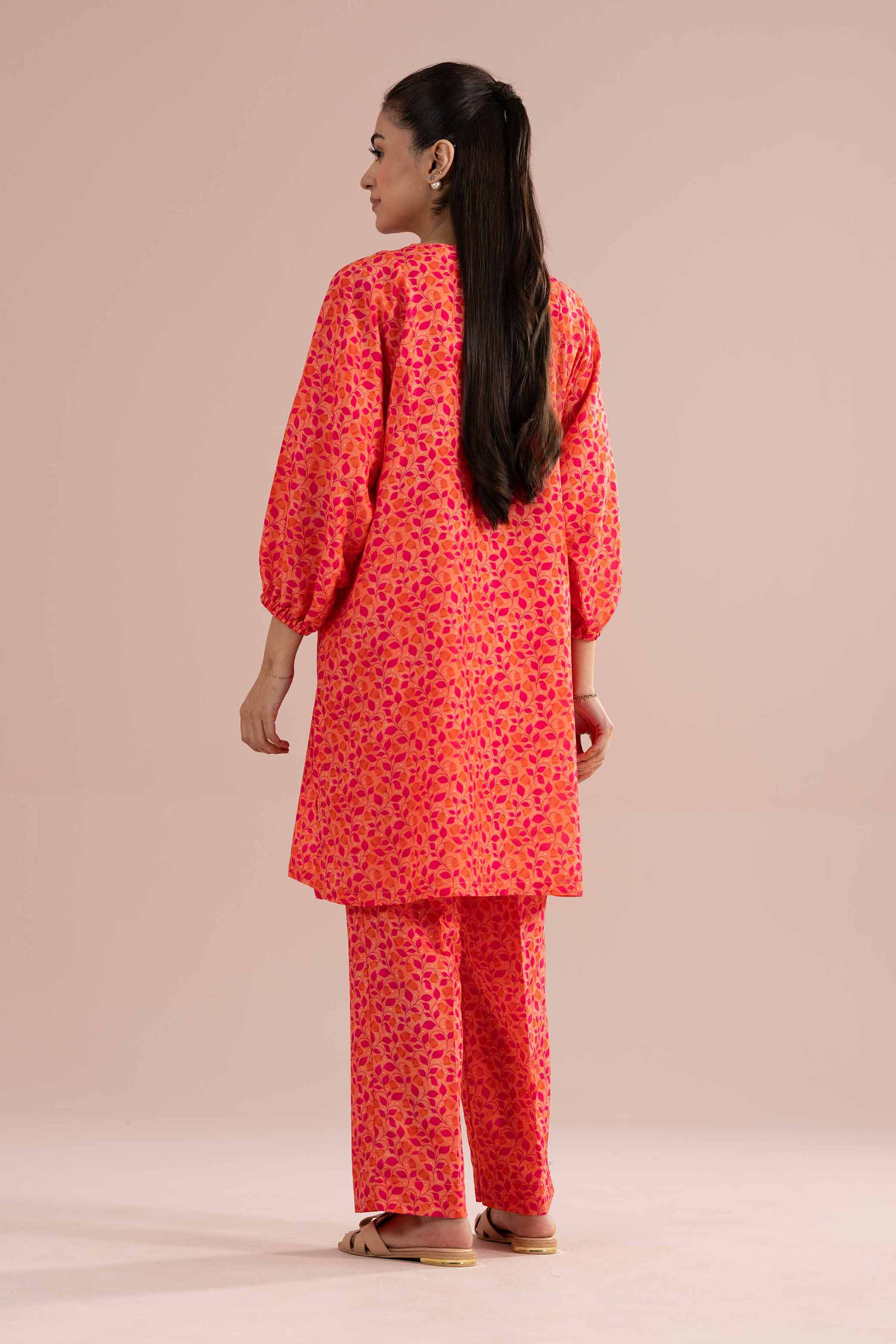 2 Piece - Printed Suit - PS26-89 Orange Lawn 2PC Printed READY TO WEAR