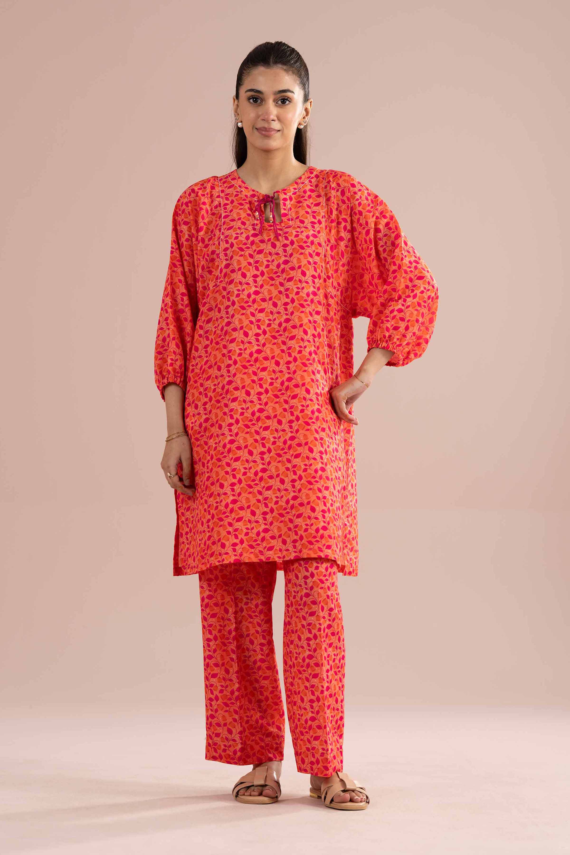 2 Piece - Printed Suit - PS26-89 Orange Lawn 2PC Printed READY TO WEAR