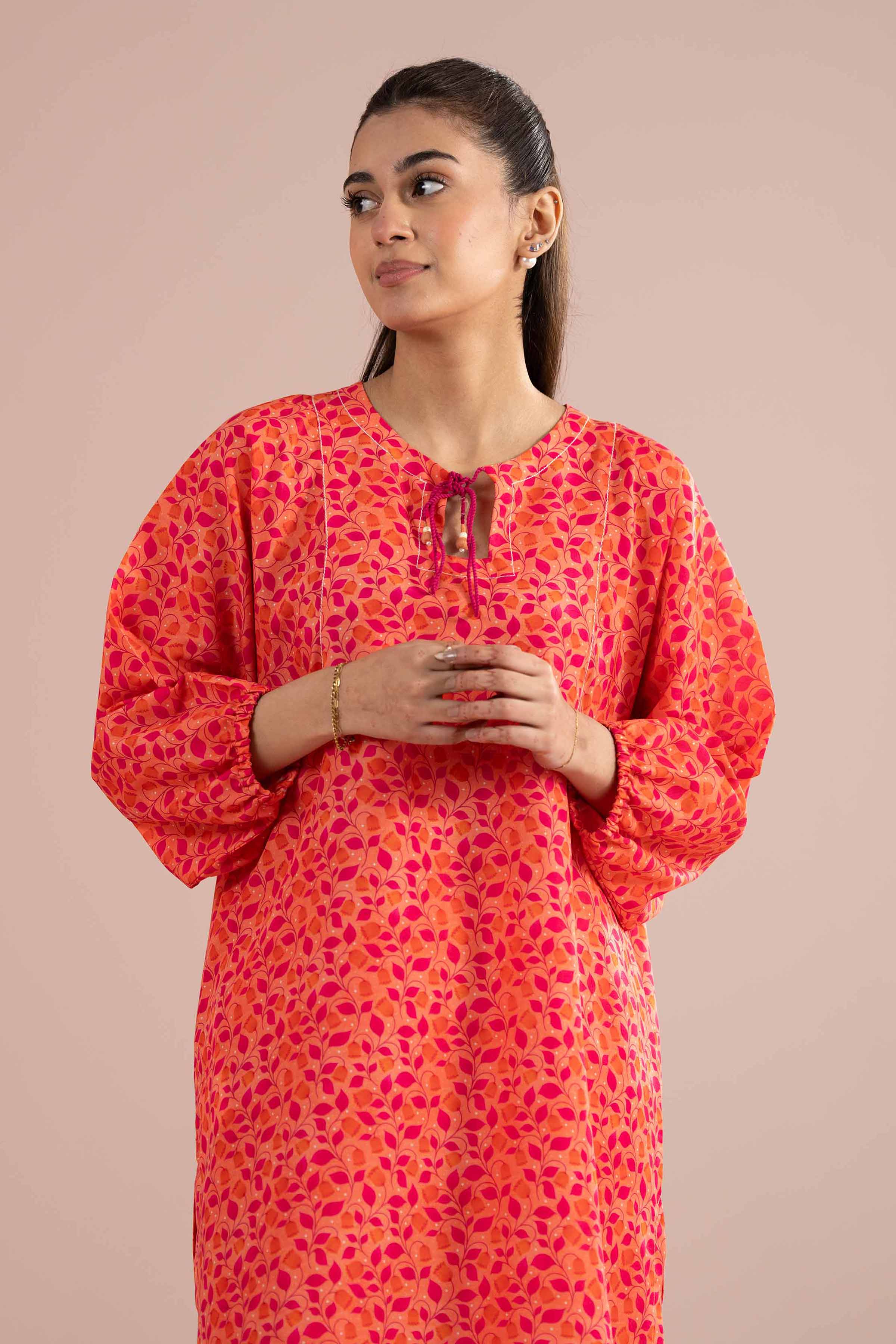 2 Piece - Printed Suit - PS26-89 Orange Lawn 2PC Printed READY TO WEAR