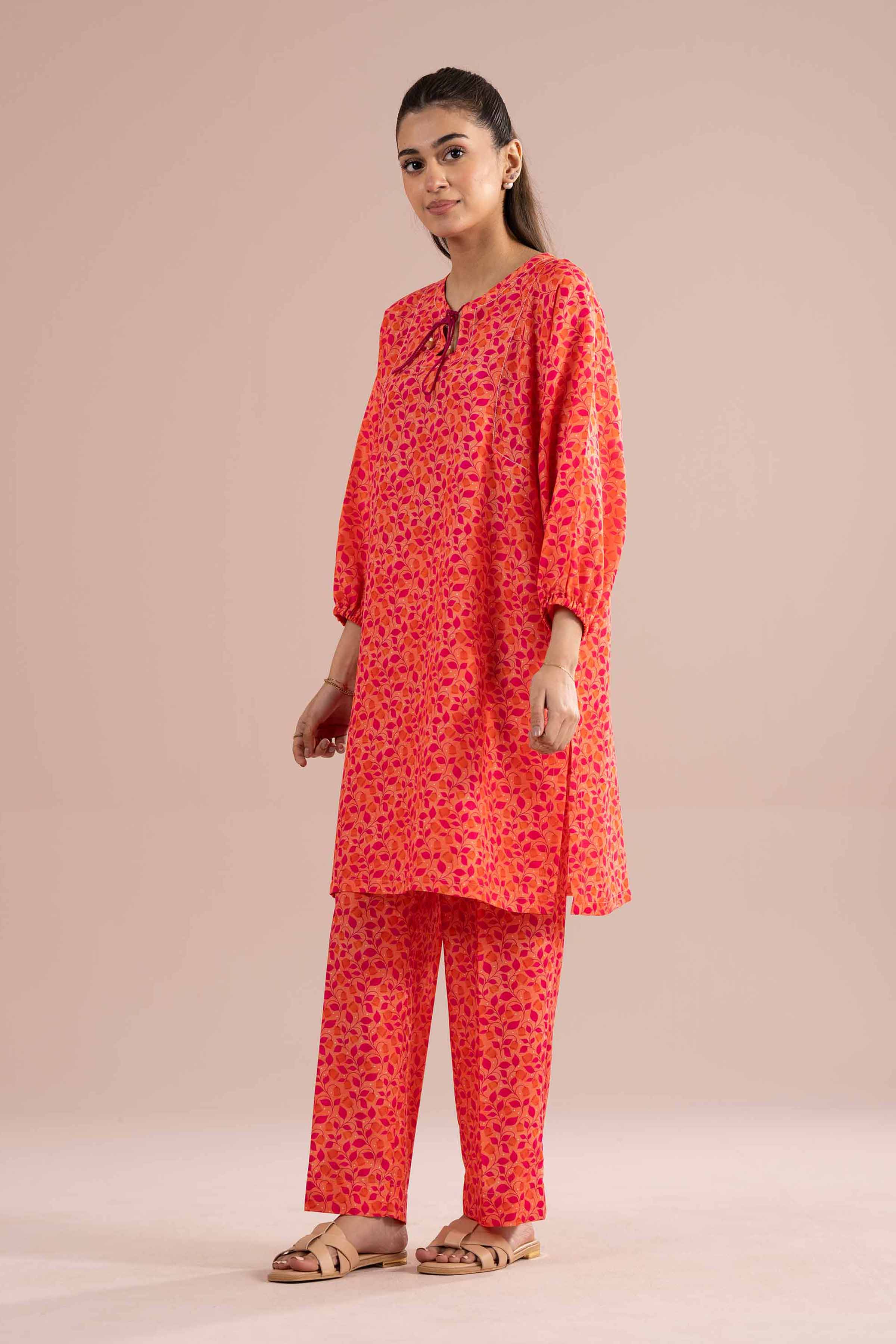 2 Piece - Printed Suit - PS26-89 Orange Lawn 2PC Printed READY TO WEAR