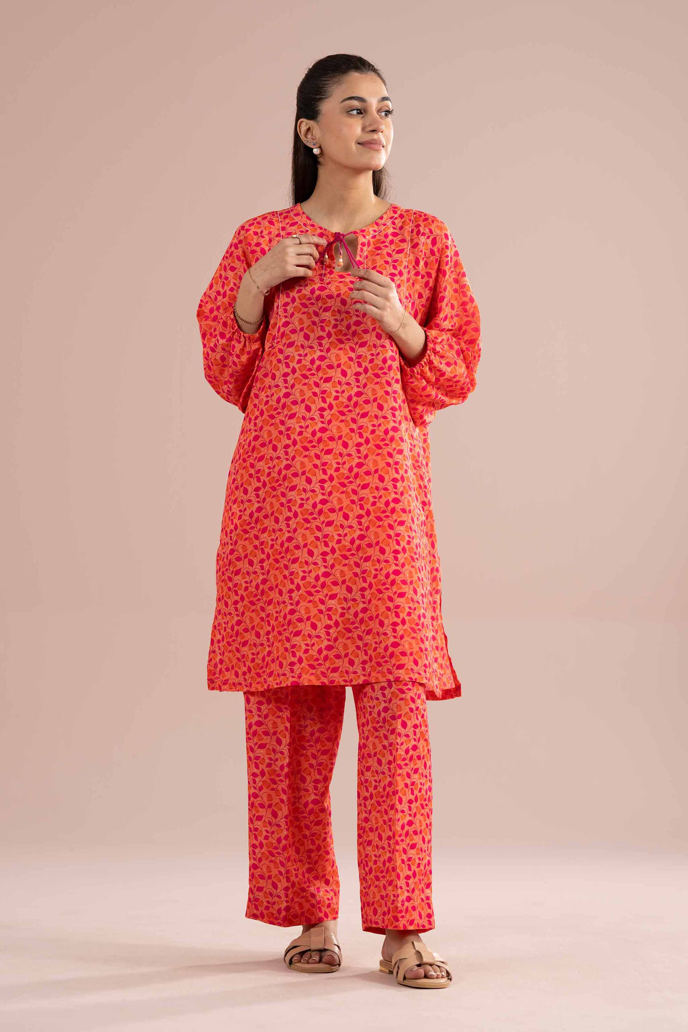 2 Piece - Printed Suit - PS26-89 Orange Lawn 2PC Printed READY TO WEAR