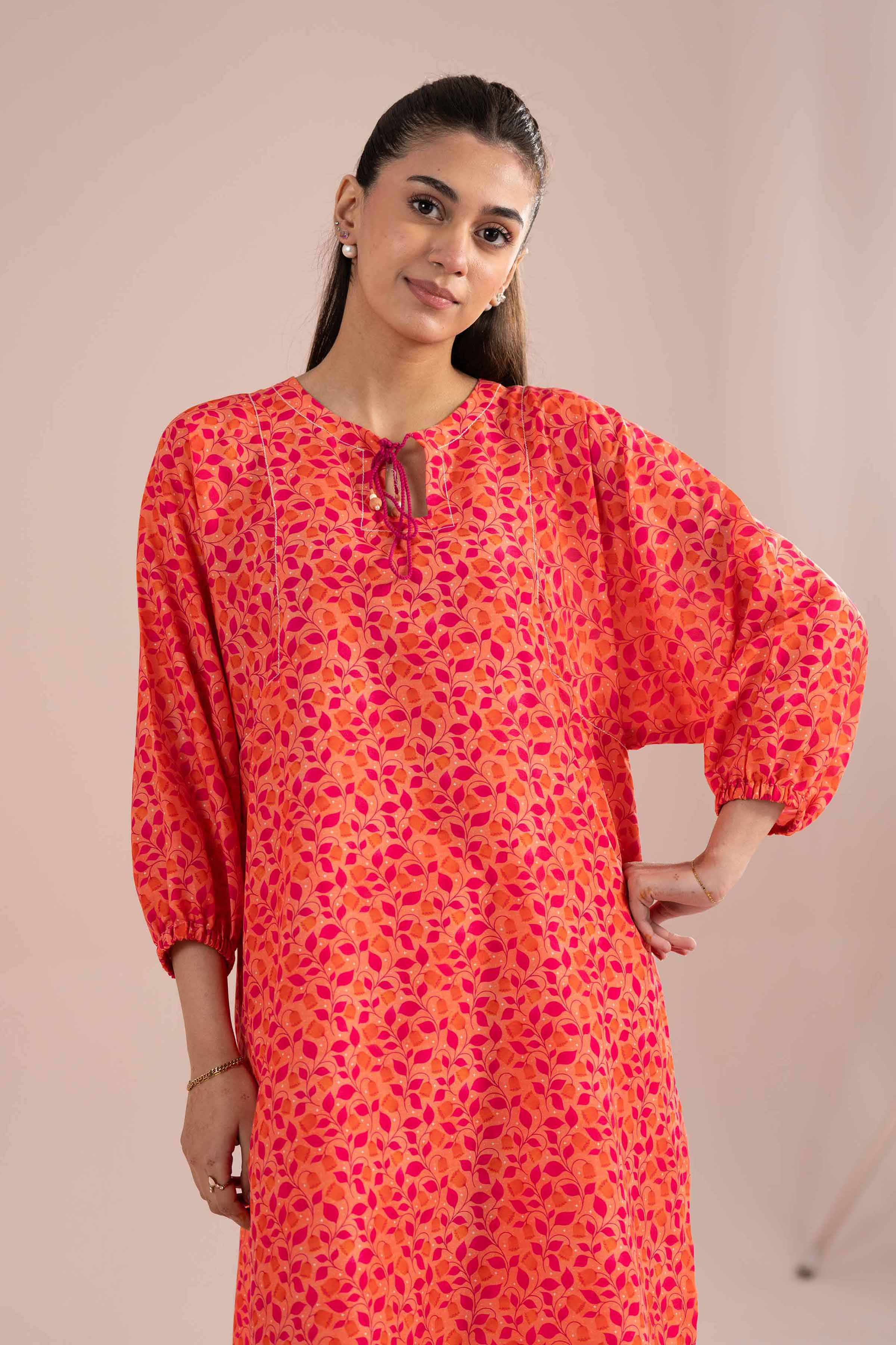 2 Piece - Printed Suit - PS26-89 Orange Lawn 2PC Printed READY TO WEAR