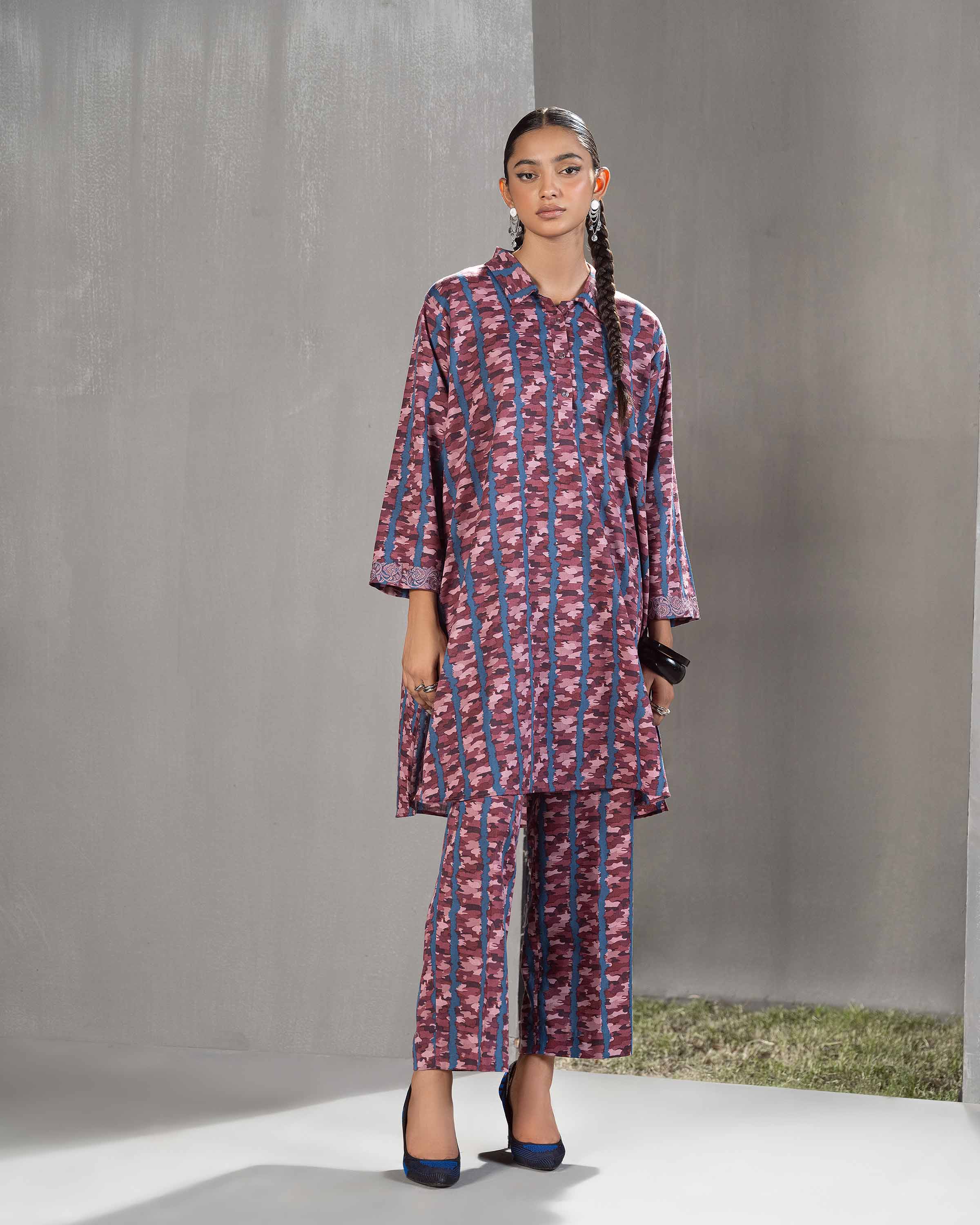 2 Piece - Printed Embroidered Suit - PW23-250