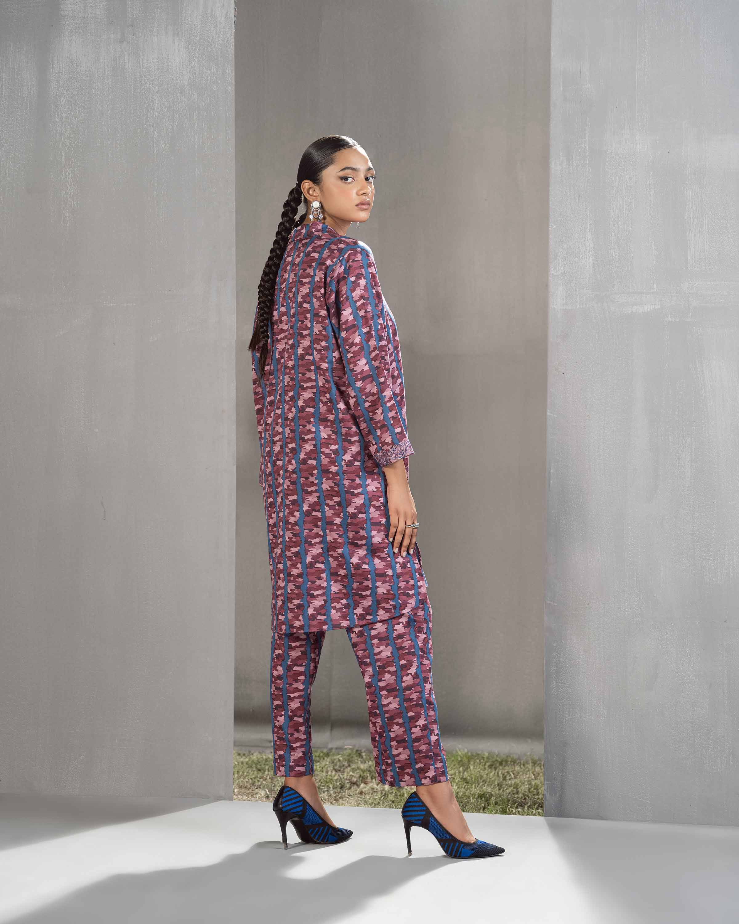 2 Piece - Printed Embroidered Suit - PW23-250