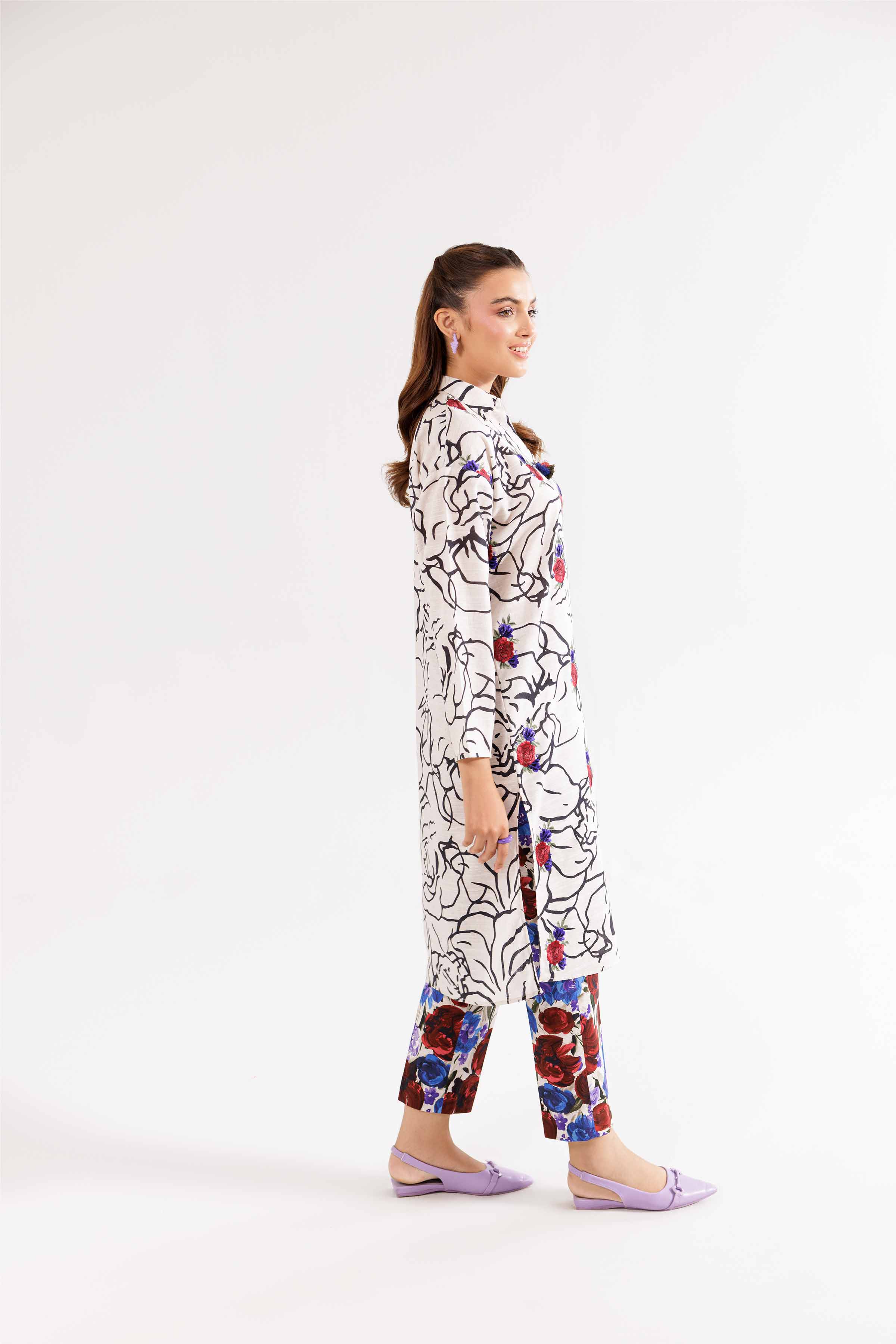 2 Piece - Printed Embroidered Suit - PW24-193