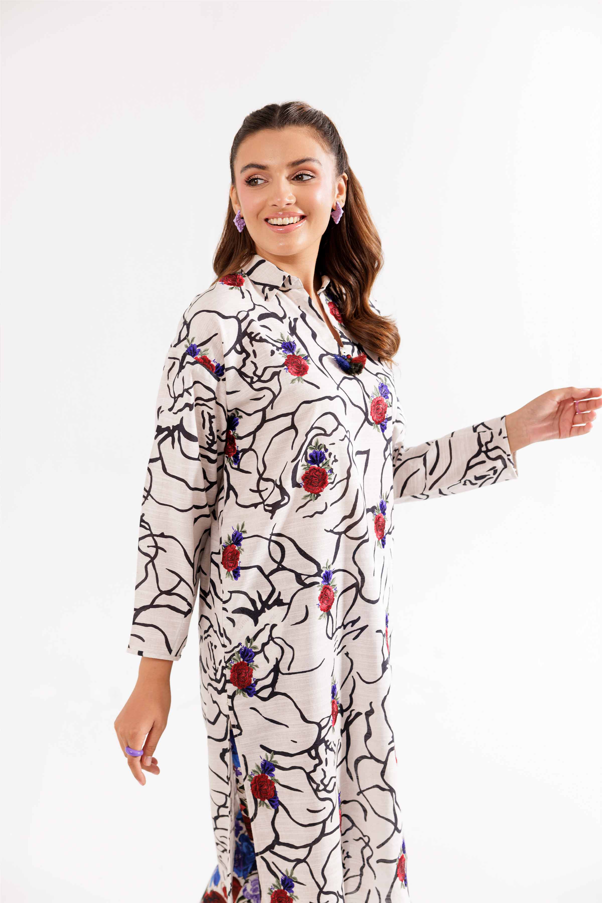 2 Piece - Printed Embroidered Suit - PW24-193