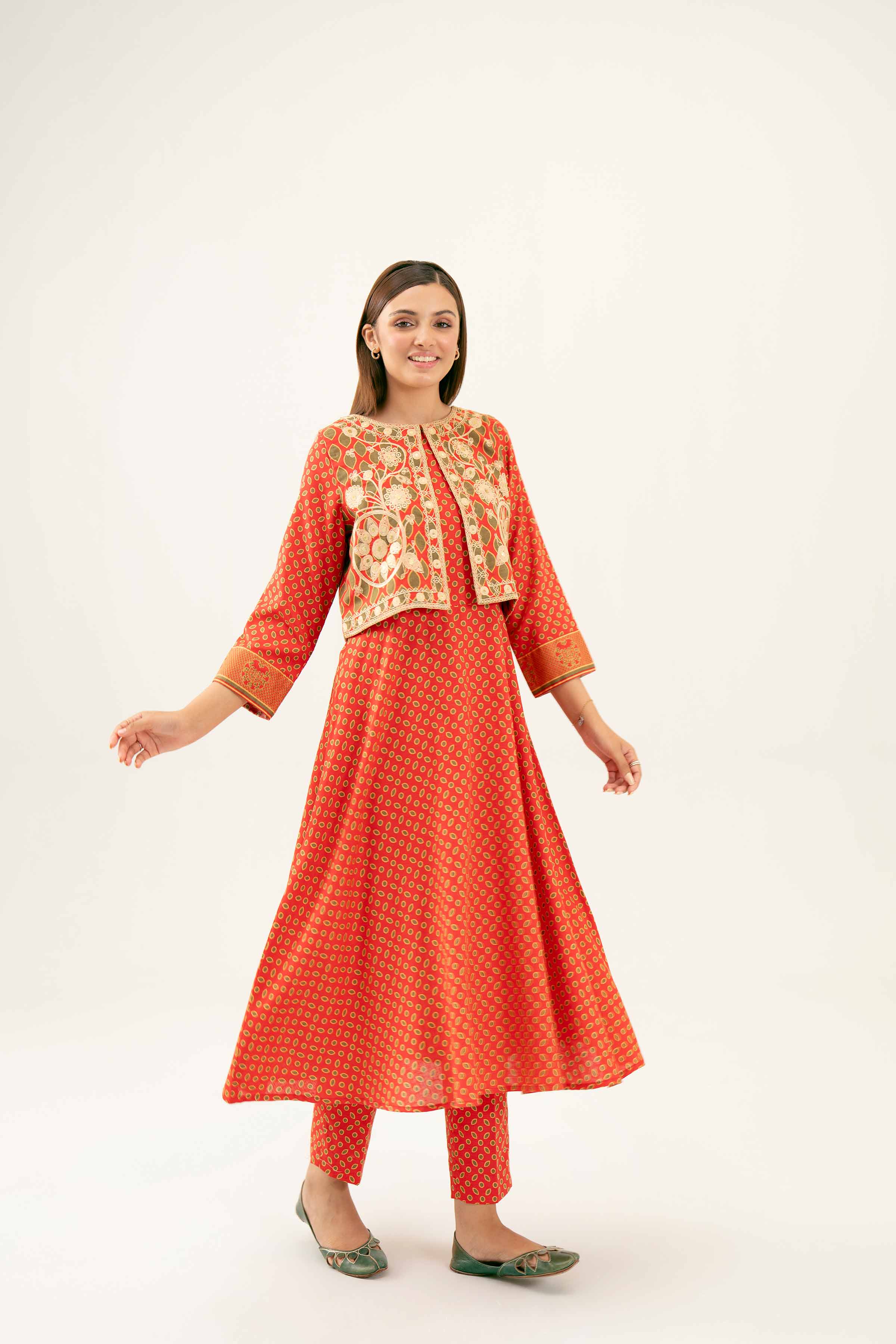 3 Piece - Printed Embroidered Suit - PW24-219