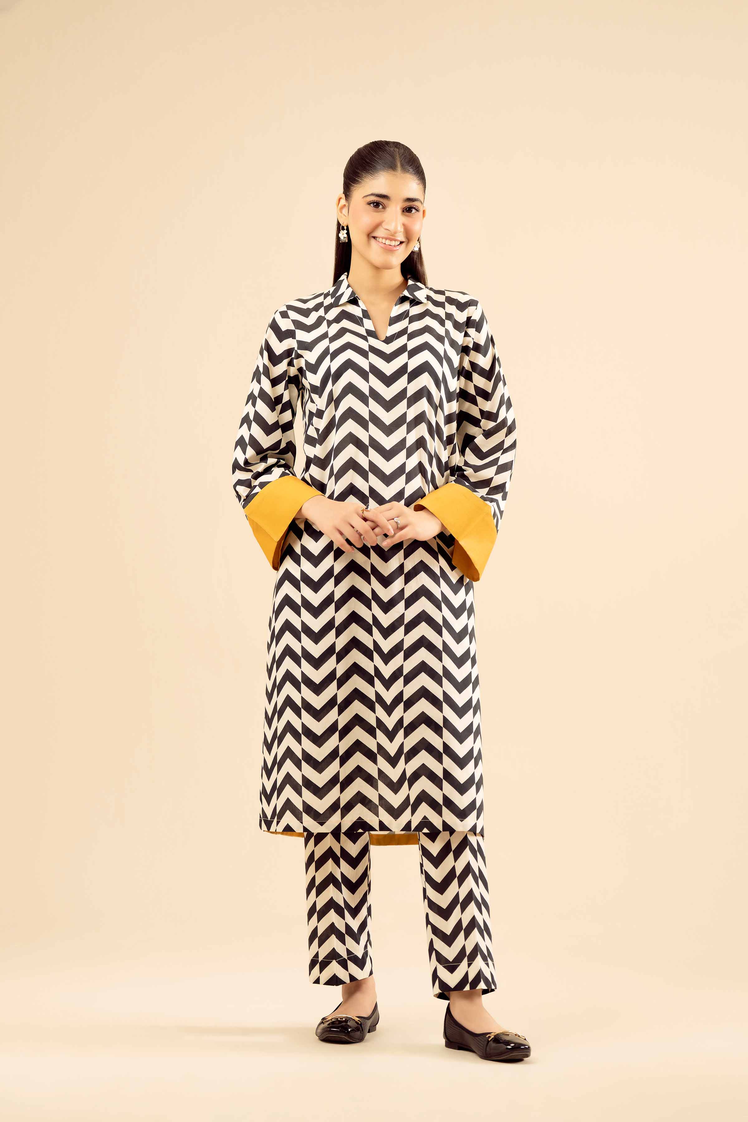 NISHATUAE - White Printed Cambric 2-piece Ready to wear Dress