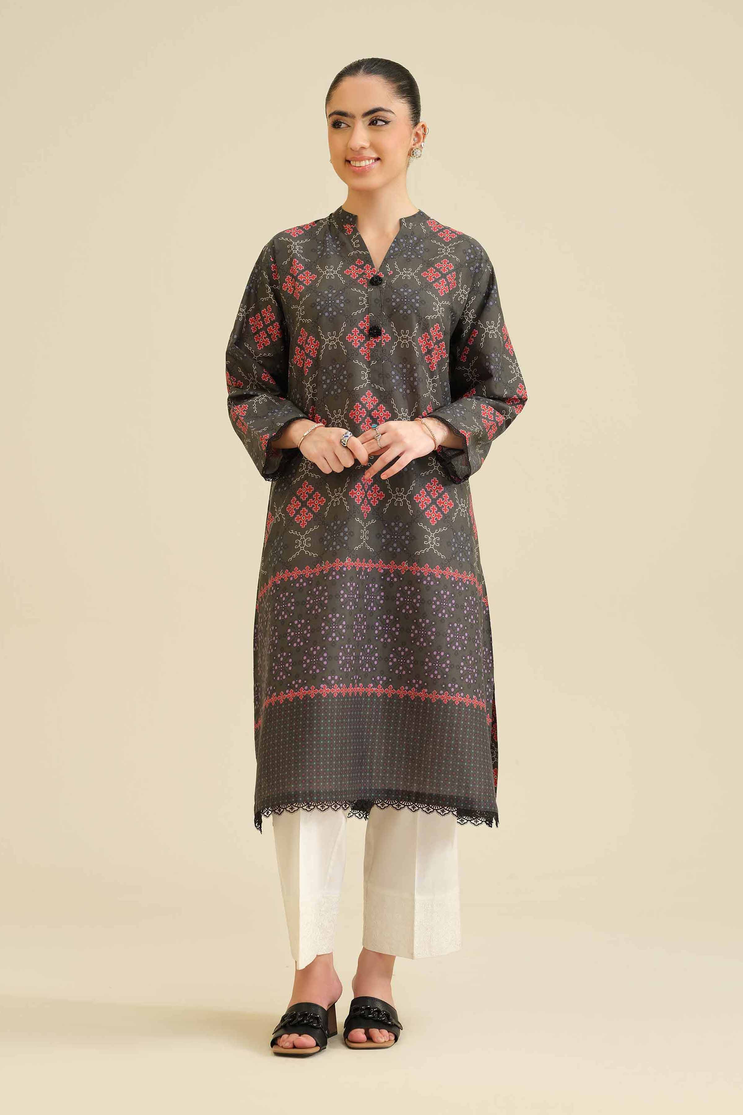NISHATUAE - Grey Printed Cambric Ready to wear Shirt