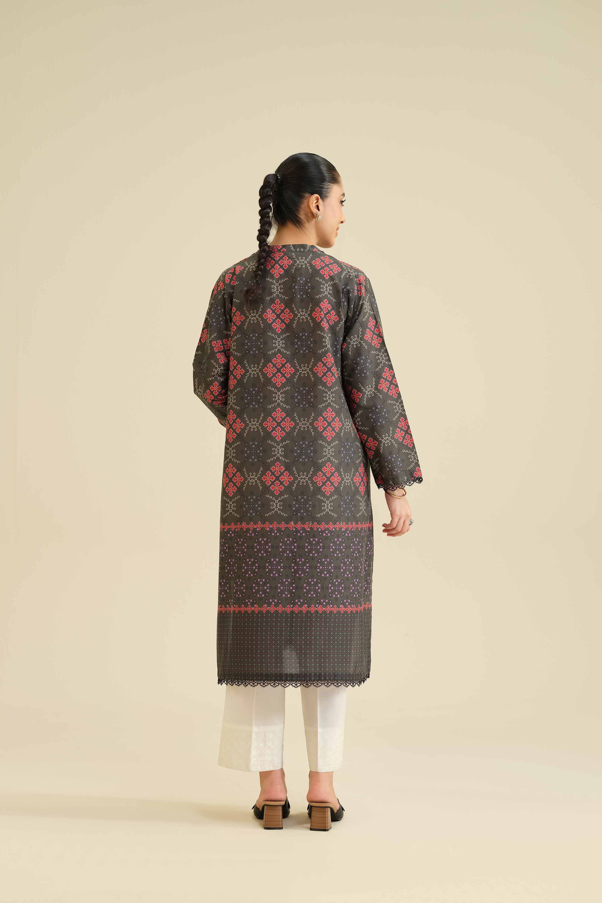 NISHATUAE - Grey Printed Cambric Ready to wear Shirt