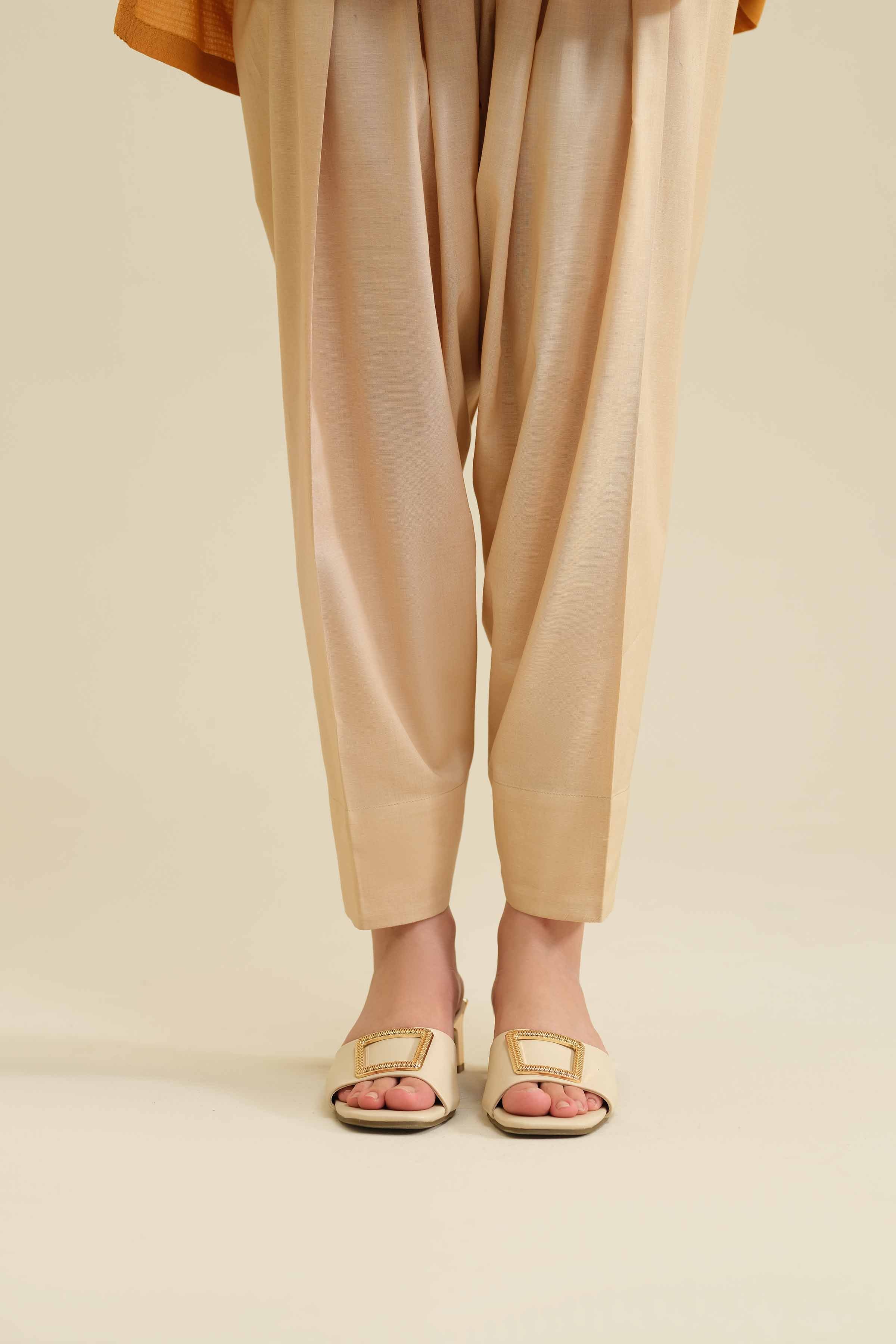 NISHATUAE - Beige Solids Cambric Ready to wear Shalwar