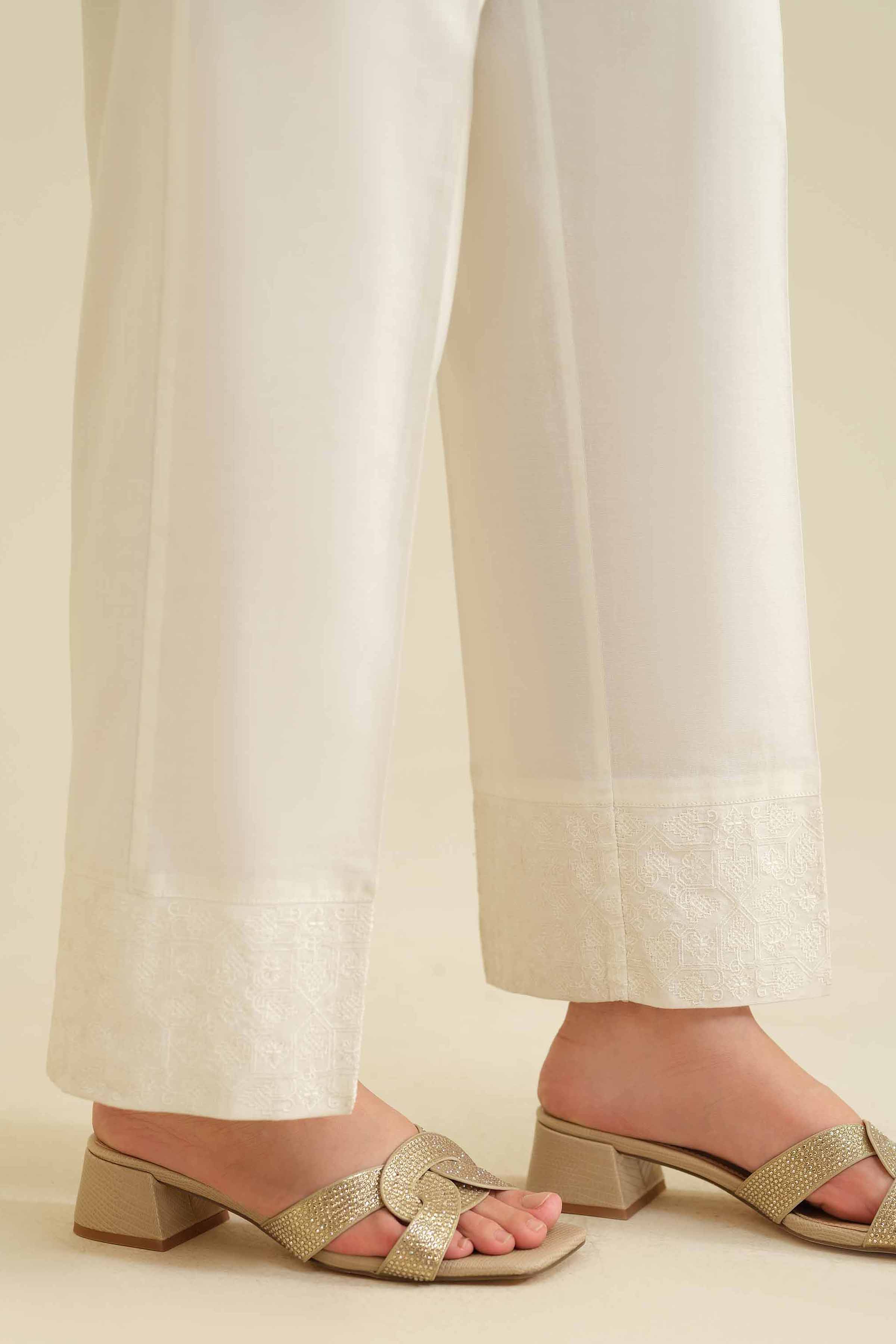 NISHATUAE - White Embroidered Cambric Ready to wear Trousers
