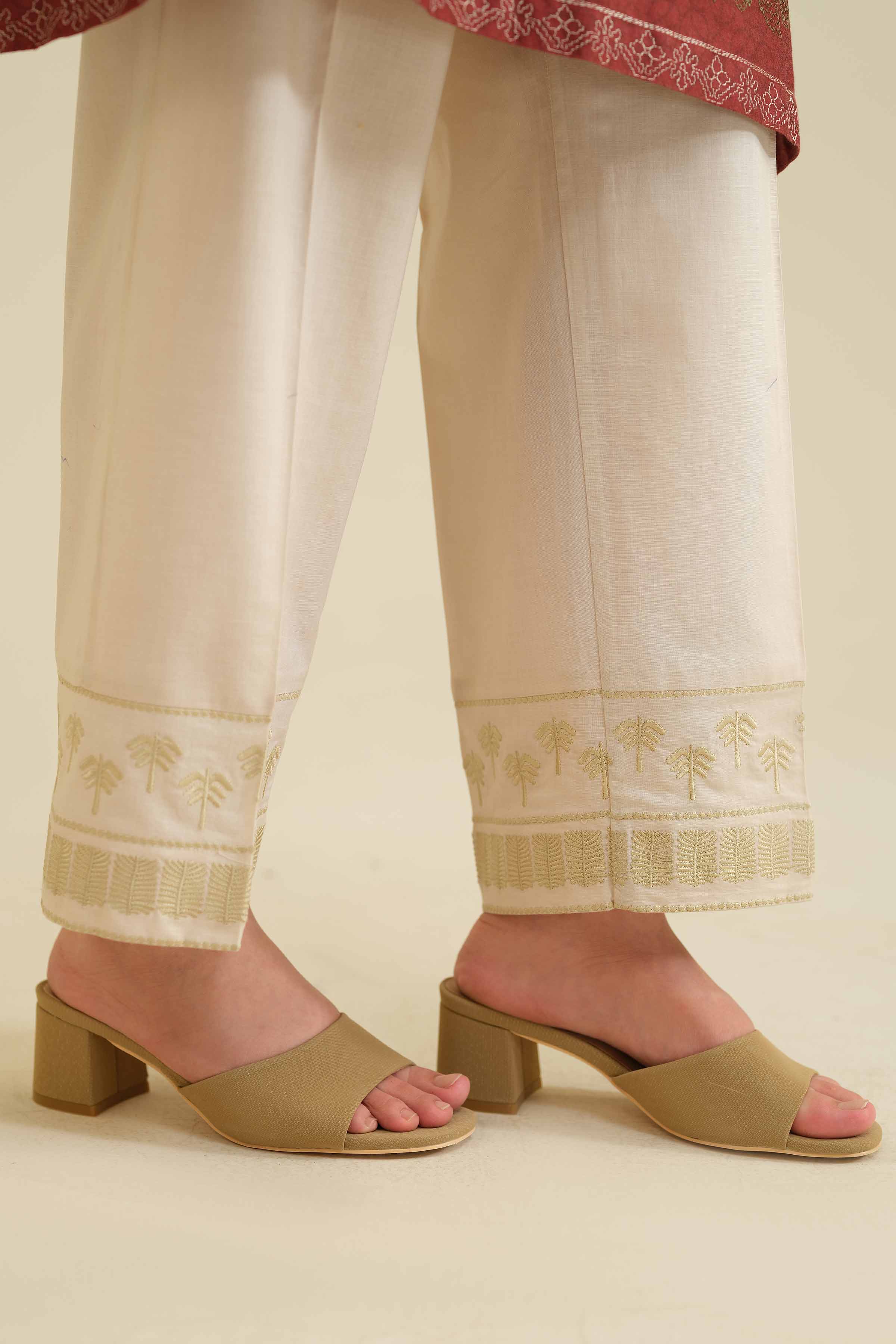 NISHATUAE - Beige Embroidered Cambric Ready to wear Trousers