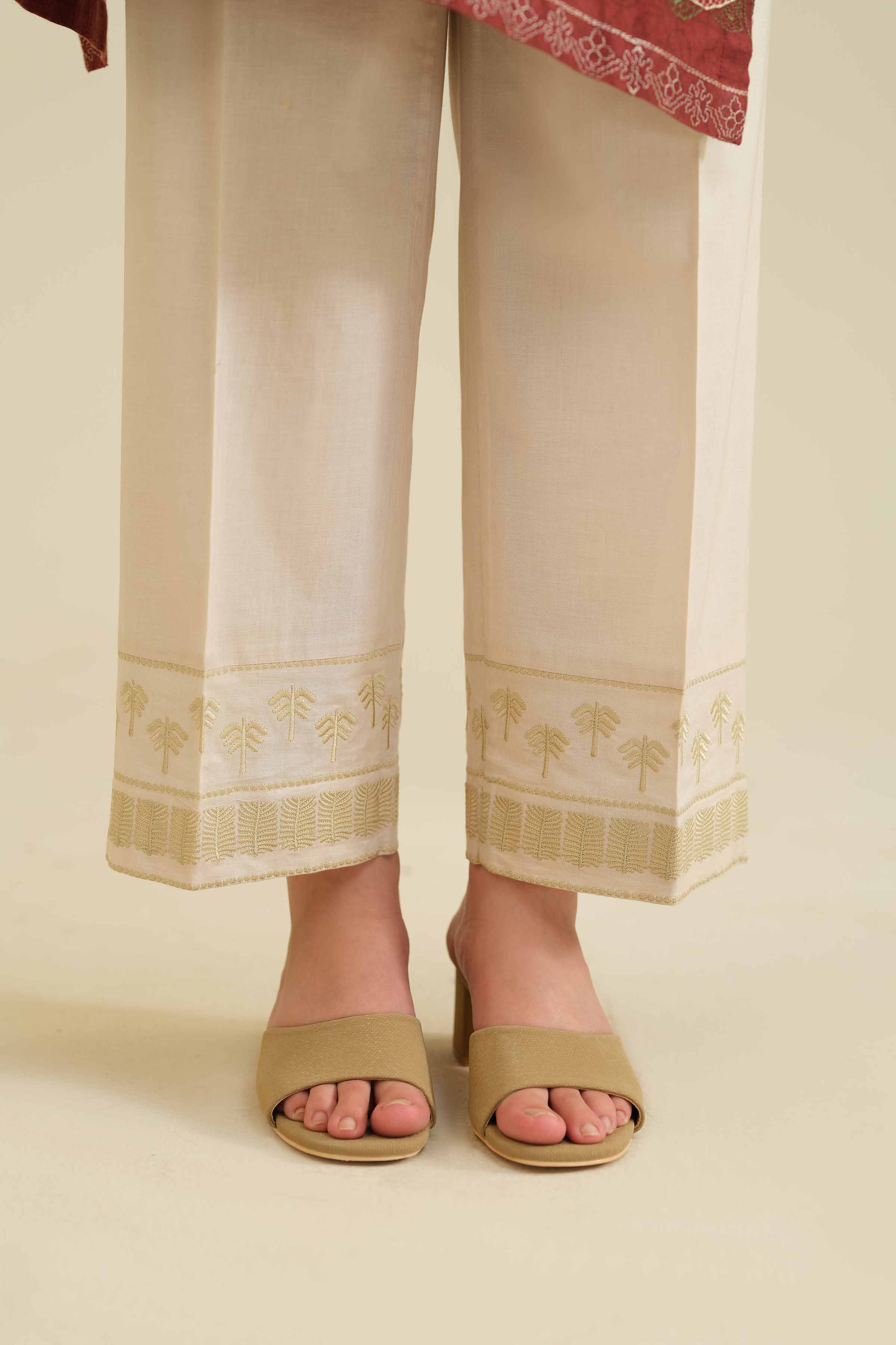 NISHATUAE - Beige Embroidered Cambric Ready to wear Trousers