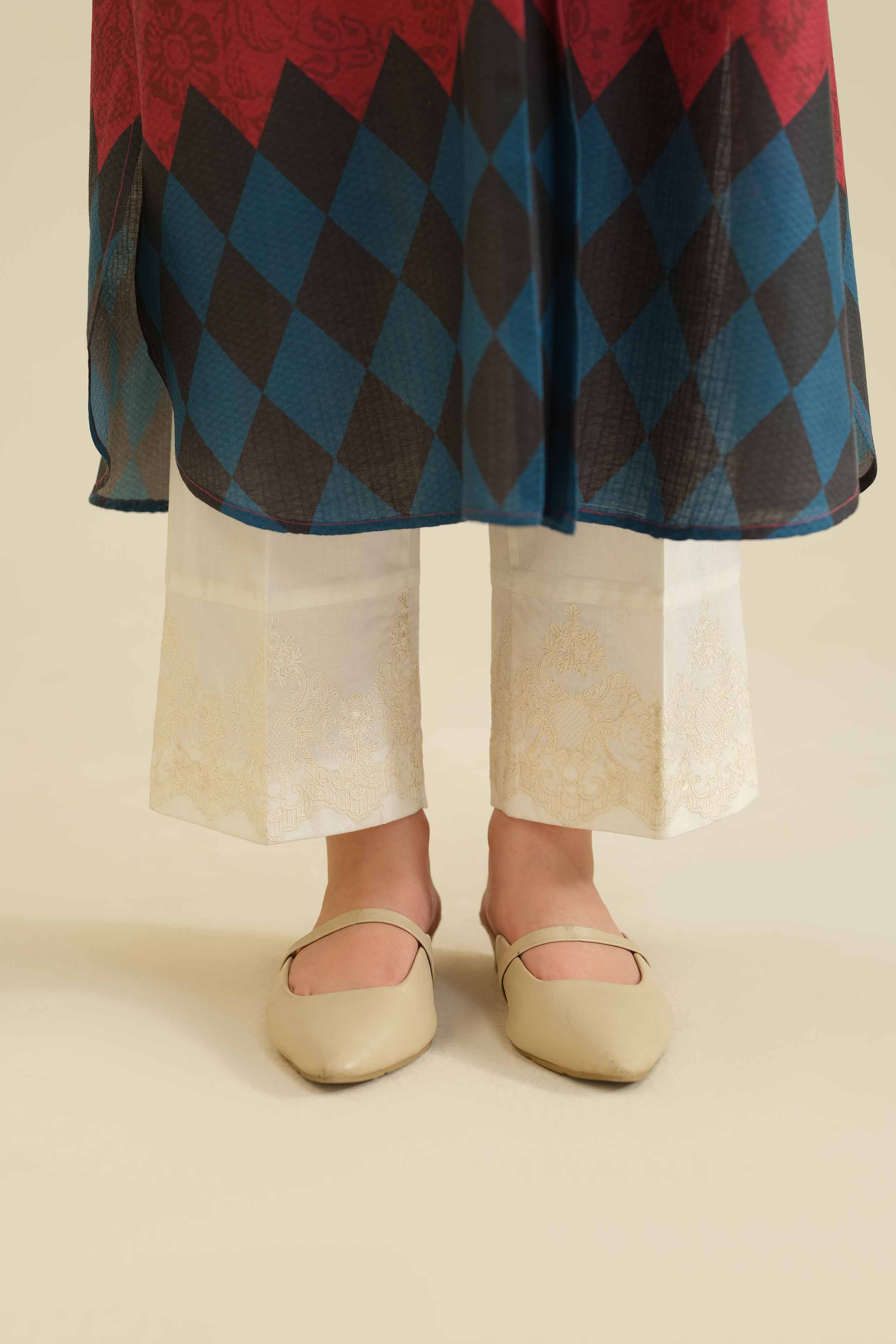 NISHATUAE - Beige Embroidered Cambric Ready to wear Trousers