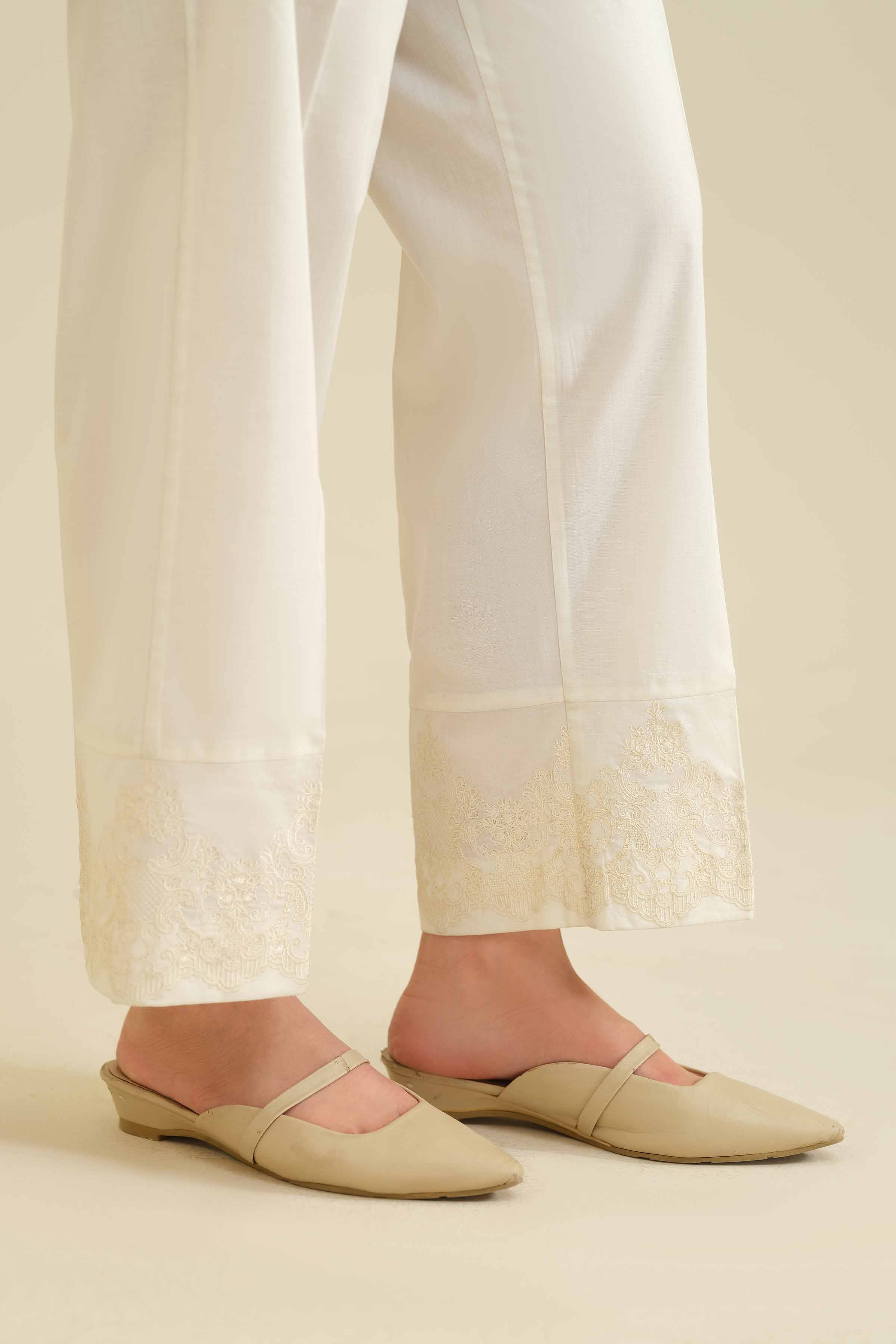 NISHATUAE - Beige Embroidered Cambric Ready to wear Trousers