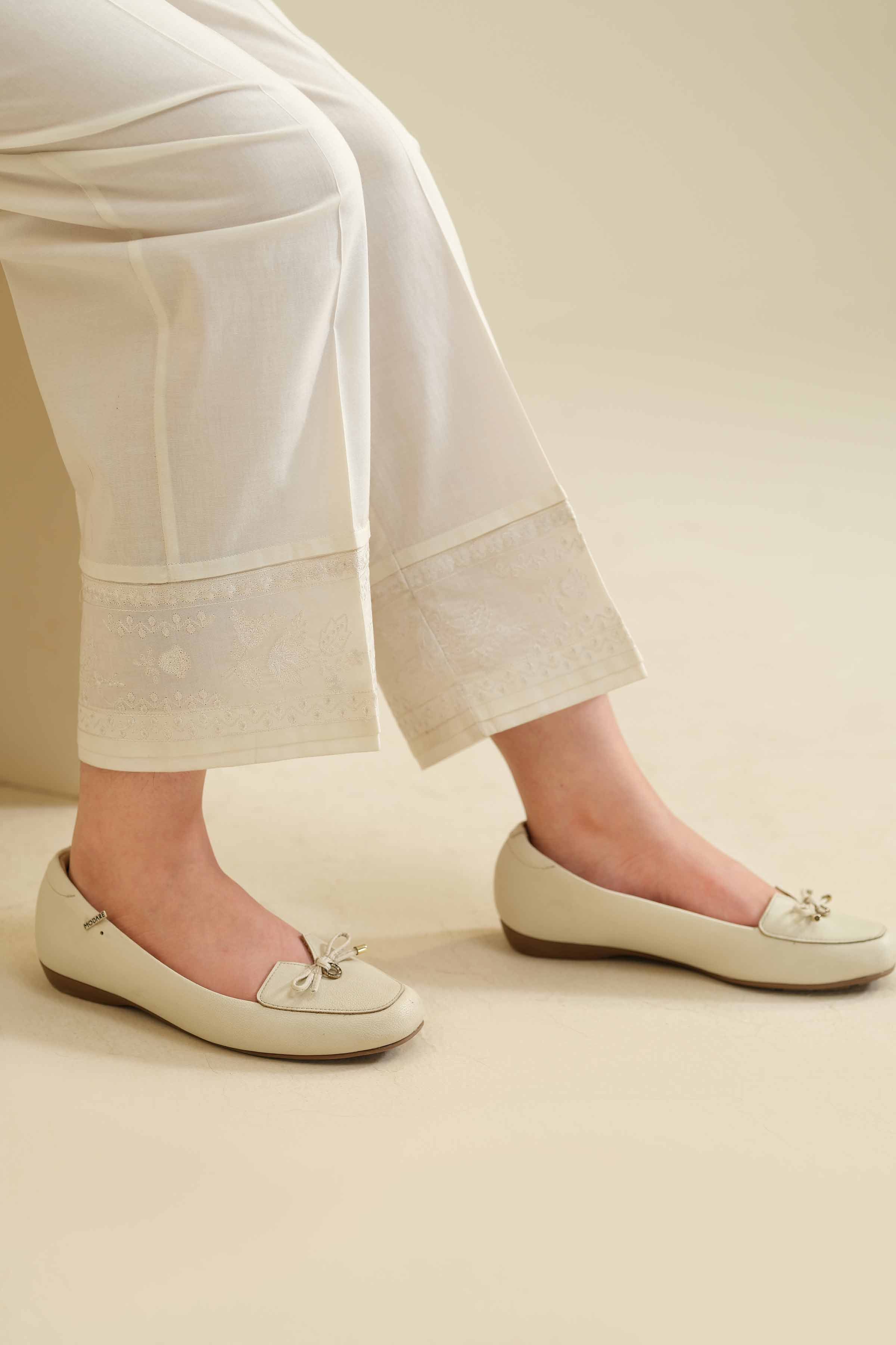 NISHATUAE - White Embroidered Cambric Ready to wear Trousers