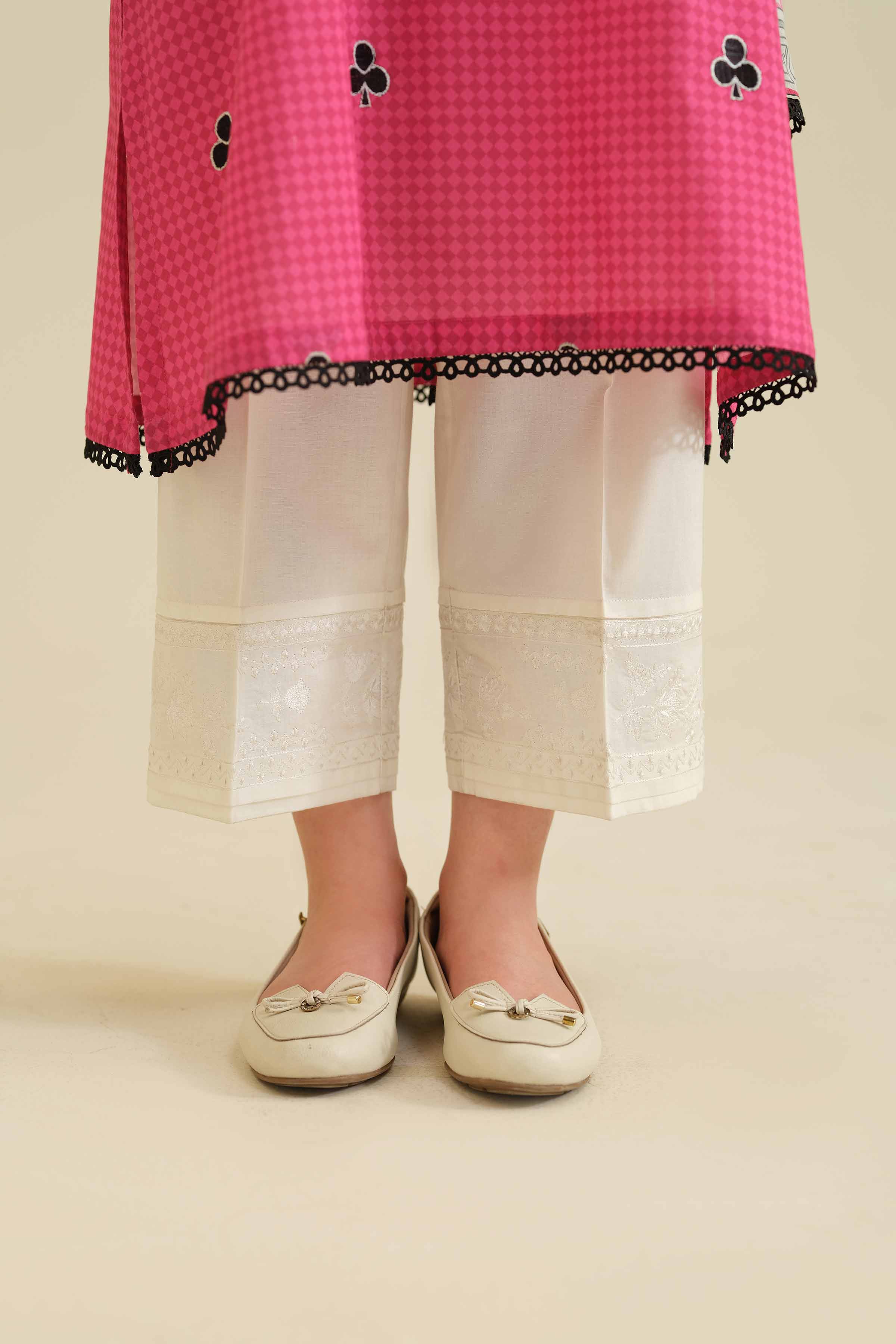 NISHATUAE - White Embroidered Cambric Ready to wear Trousers