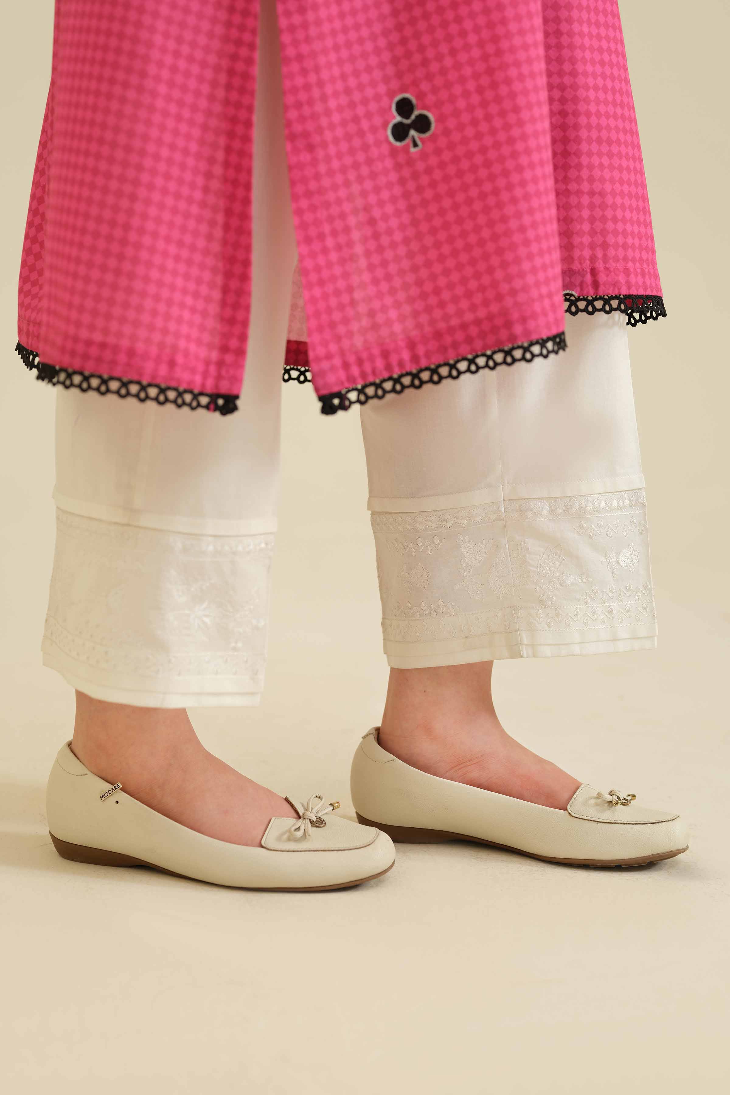 NISHATUAE - White Embroidered Cambric Ready to wear Trousers