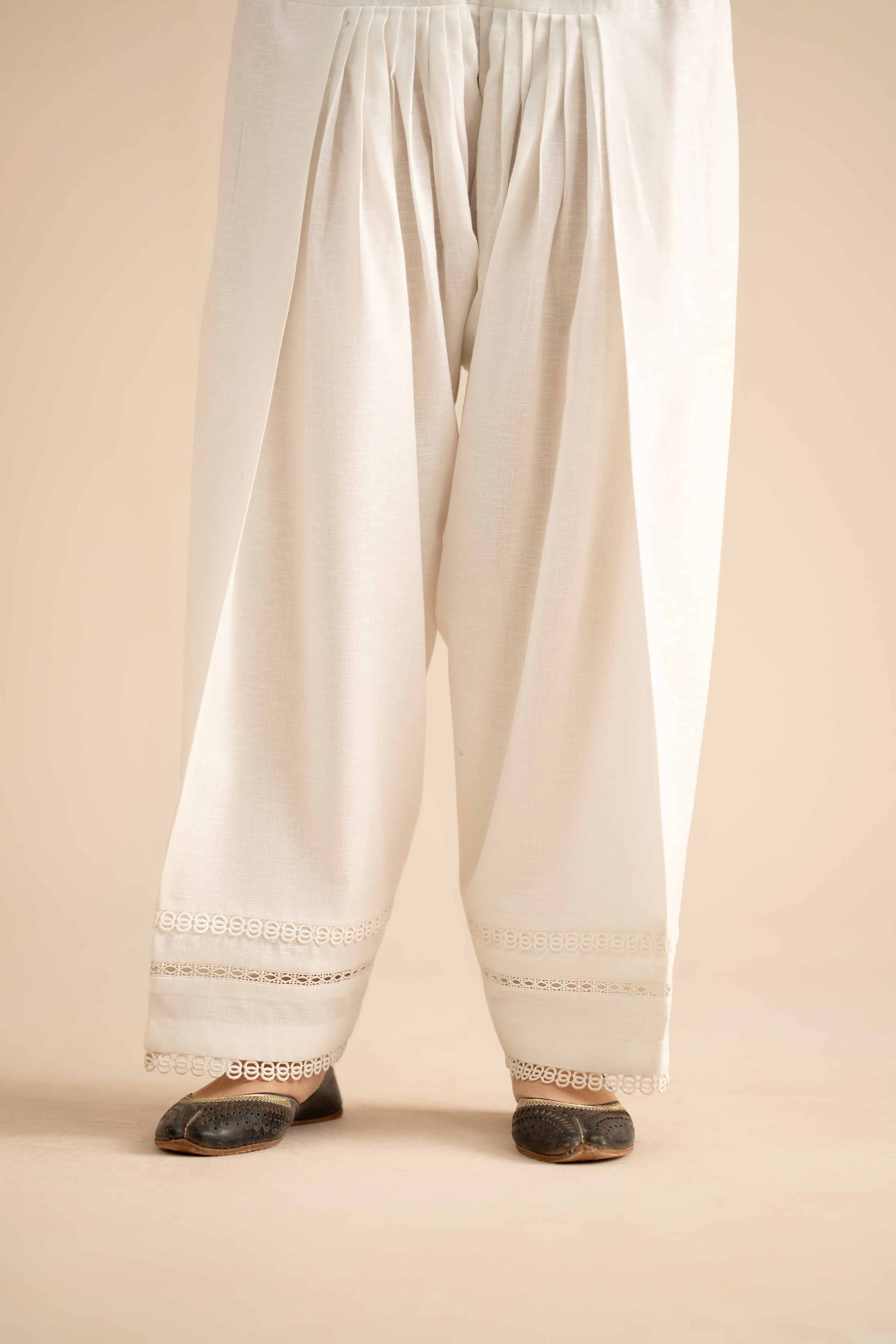 NISHATUAE - White Solids Cambric Ready to wear Shalwar
