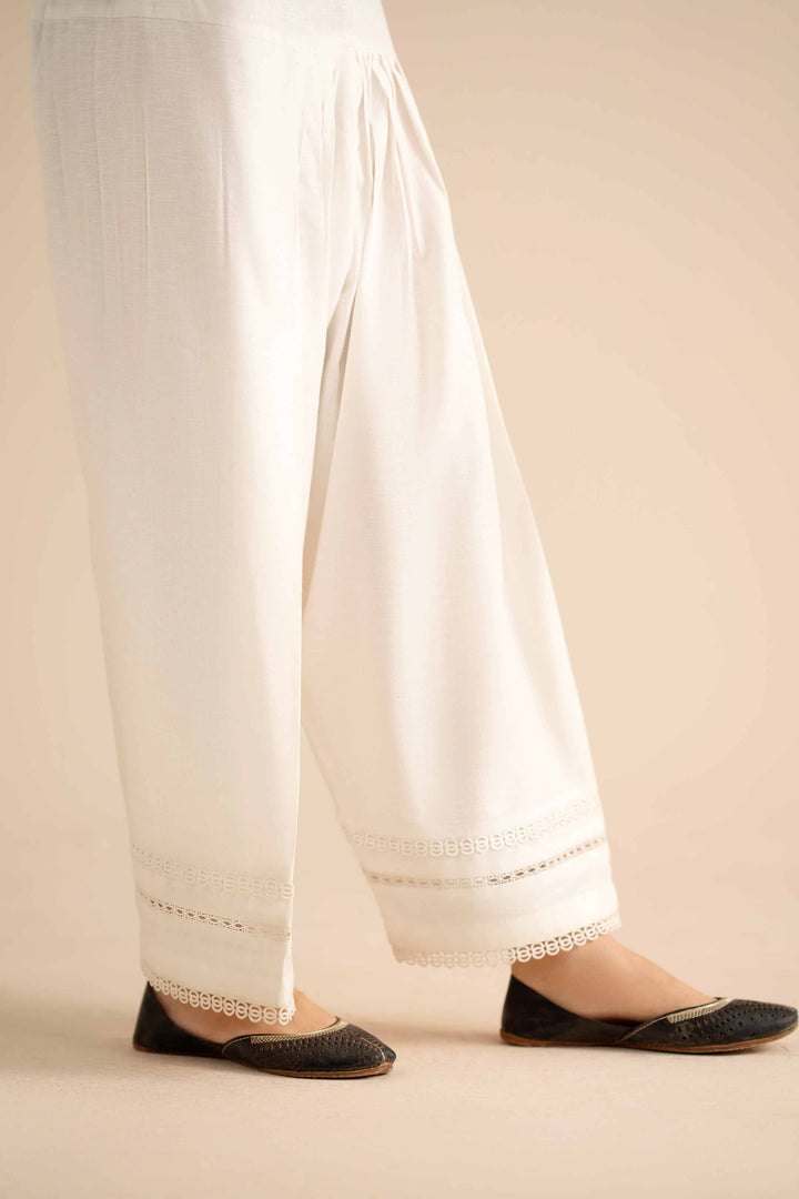 NISHATUAE - White Solids Cambric Ready to wear Shalwar