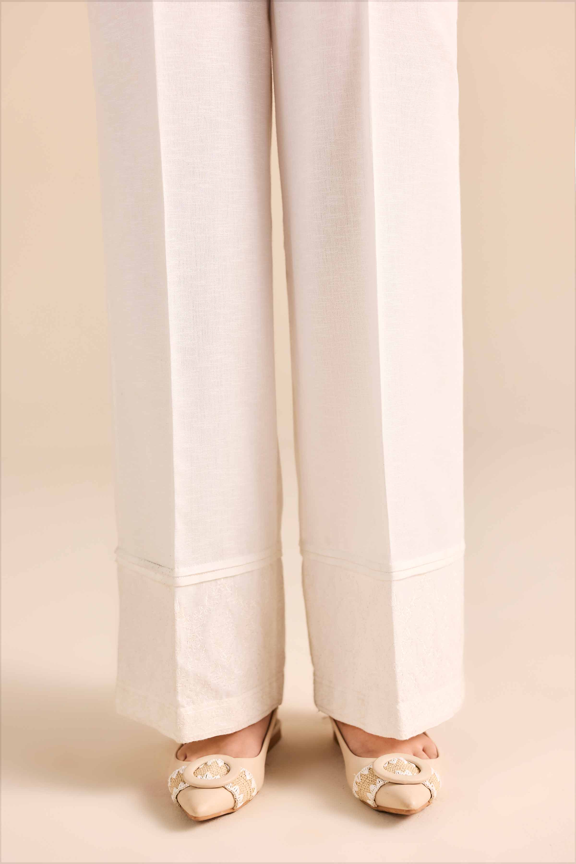 NISHATUAE - White Embroidered Karandi Ready to wear Trousers