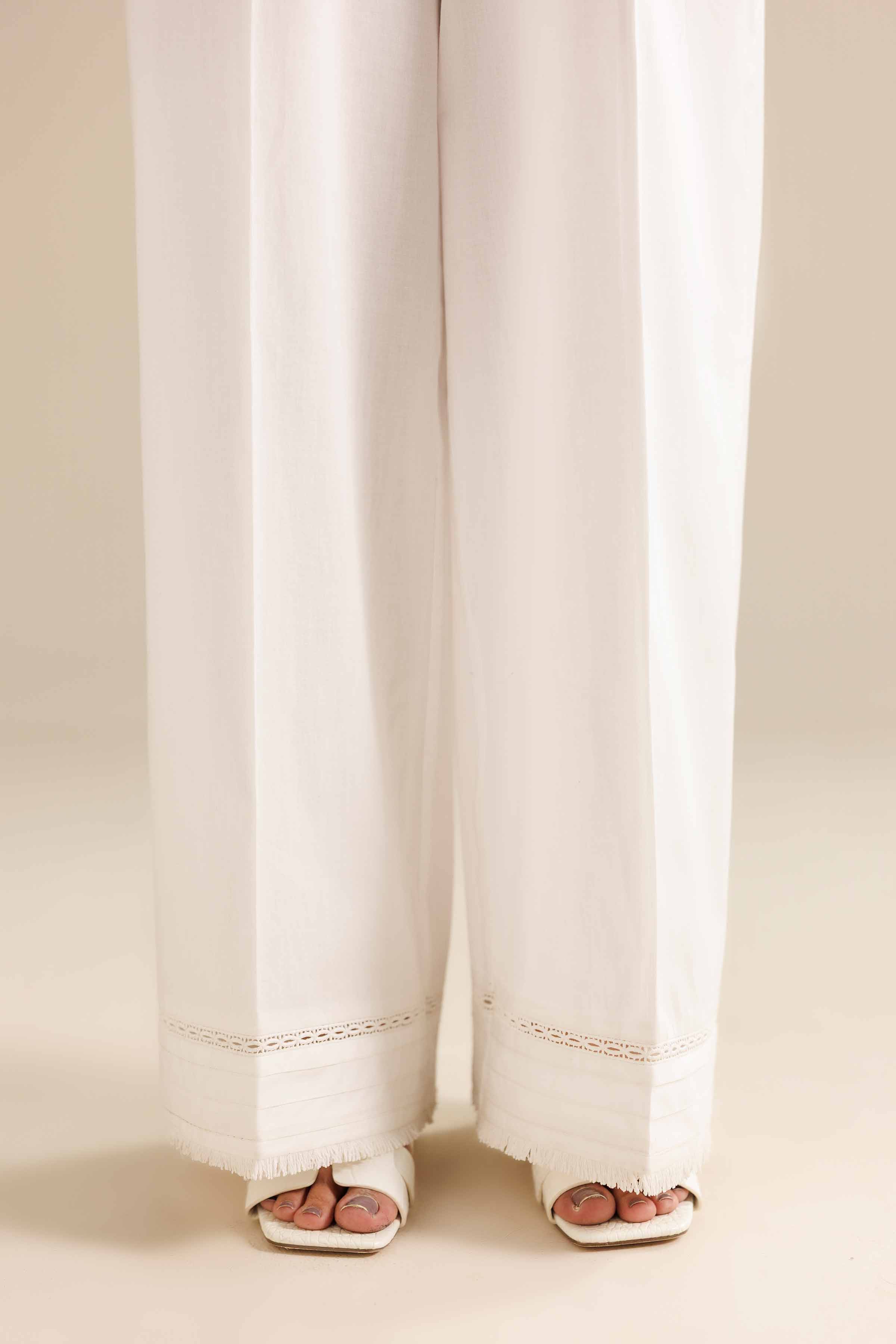 NISHATUAE - White Solids Cambric Ready to wear Trousers