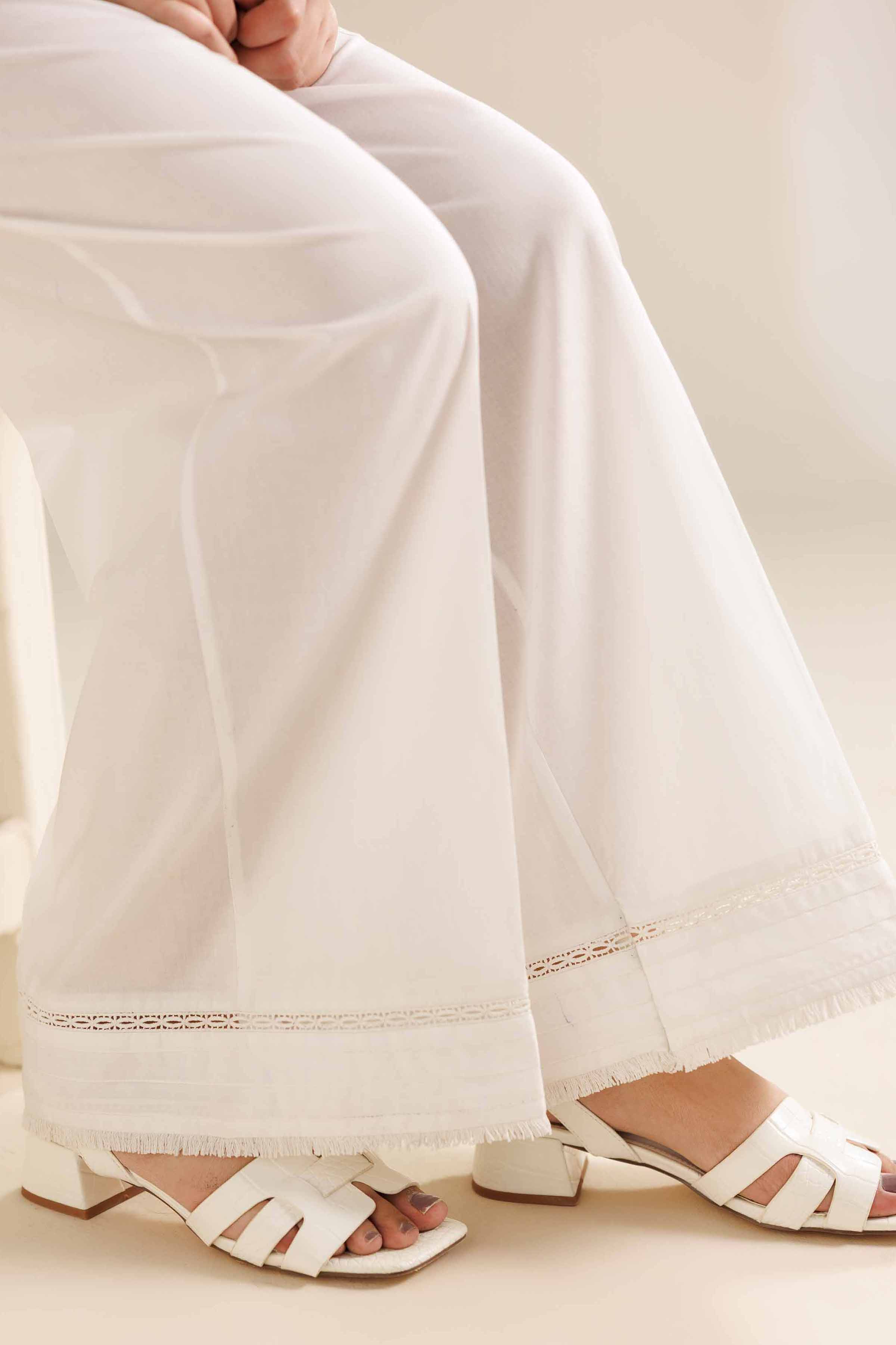 NISHATUAE - White Solids Cambric Ready to wear Trousers