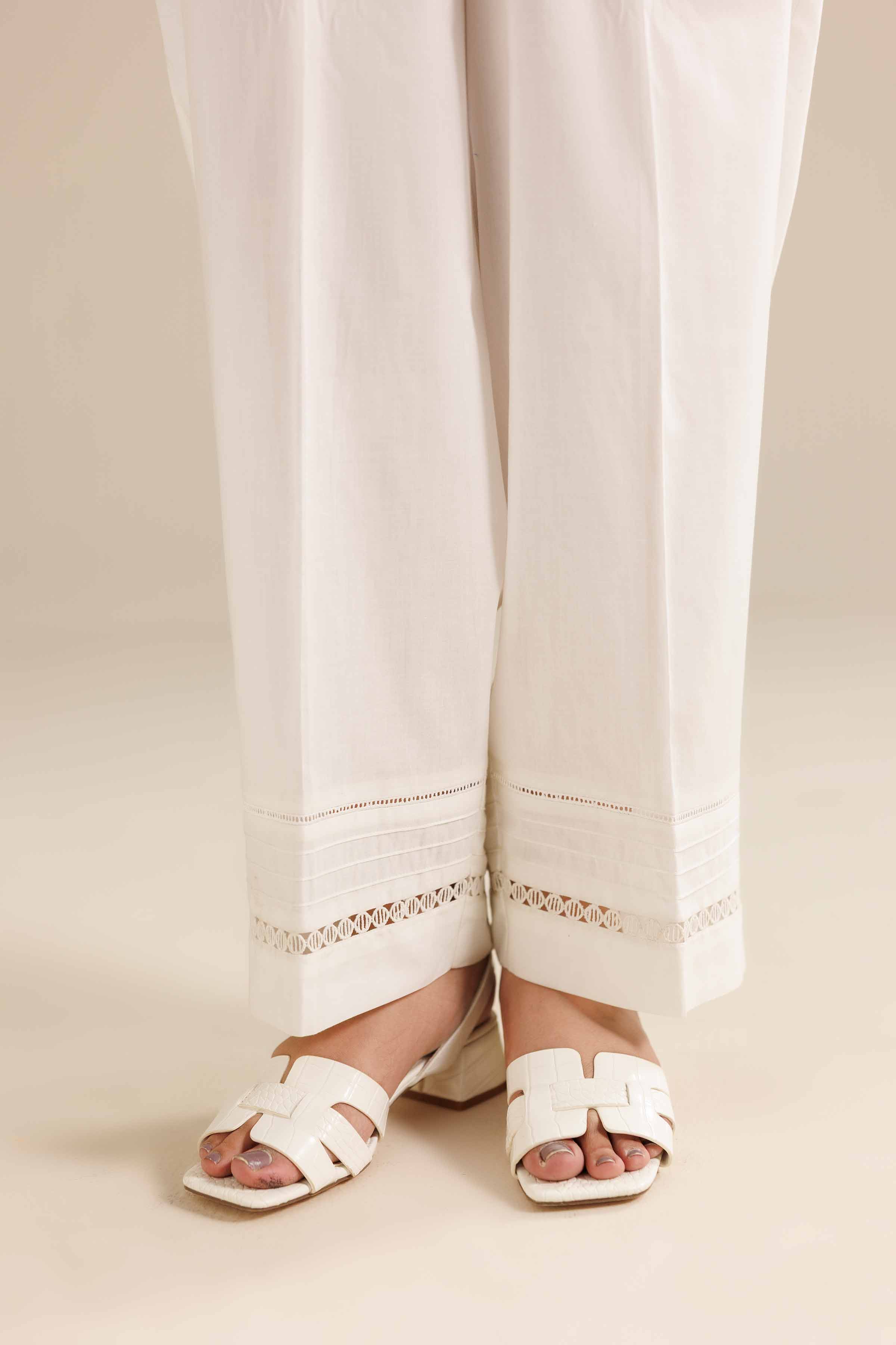NISHATUAE - White Solids Karandi Ready to wear Trousers
